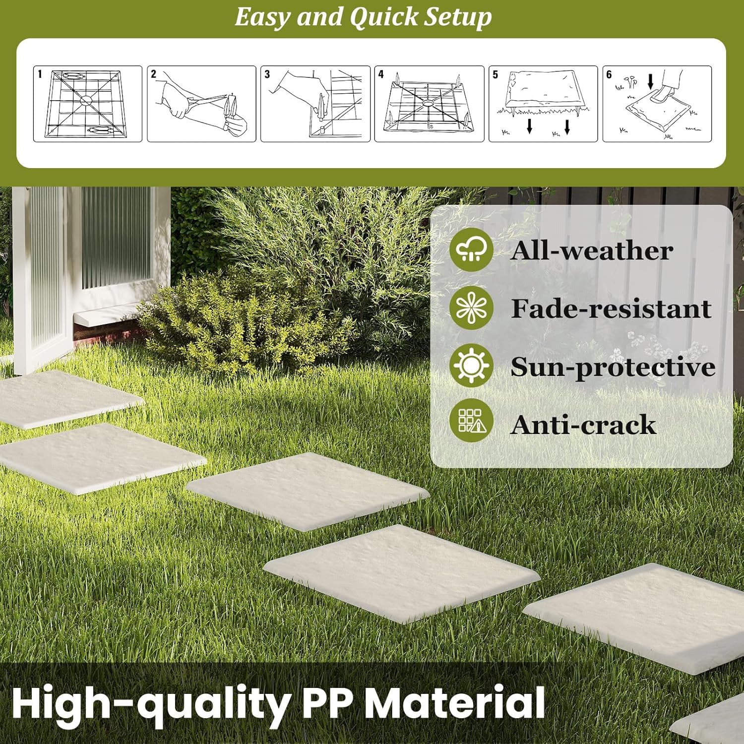 LIFEZEAL 8 Pezzi Pietre da Giardino con 4 Picchetti, Piastrelle per Esterno 39,5 x 39,5 cm, Pietre Decorative in PP Resistente per Passerelle da Giardino e Passeggiate Esterne (Beige)
