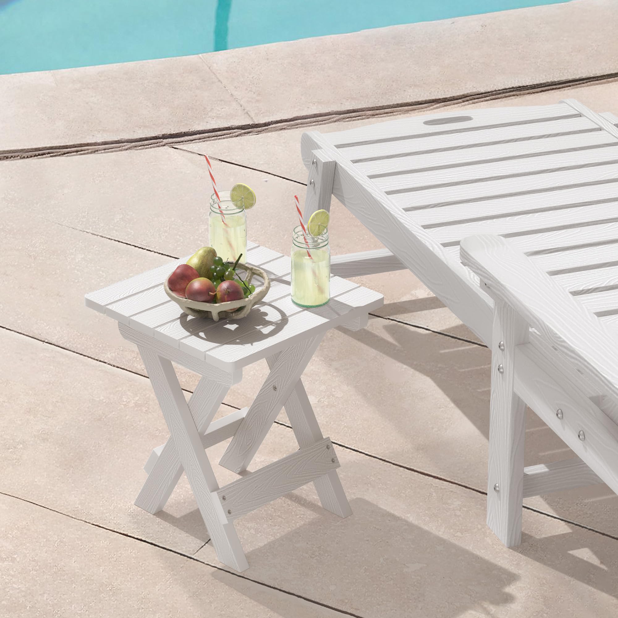 LUE BONA Beistelltisch Outdoor Wetterfest Klappbar,Beistelltisch Garten Balkon aus HDPS,Klapptisch Klein mit Einfacher Montage,Robuster Abstelltisch für Camping,Terrasse,32 × 32 × 36cm,Weiß