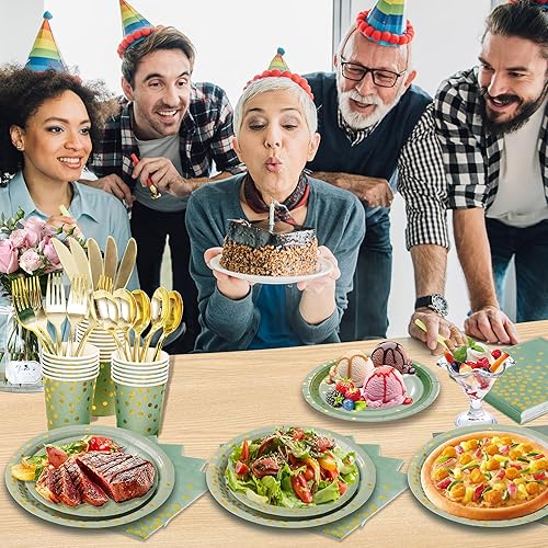 Miniatura 7 de 175 platos y servilletas de color verde salvia, suministros para fiestas, platos de papel verde salvia para 25 invitados, juegos de platos