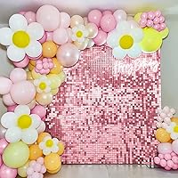 Vista 3 de 36 Panels Giltter Wall Backdrop Pink Shimmer Wall Backdrop for Party Wedding Birthday Engagement Bachelorette Parties Anniversary Decoration