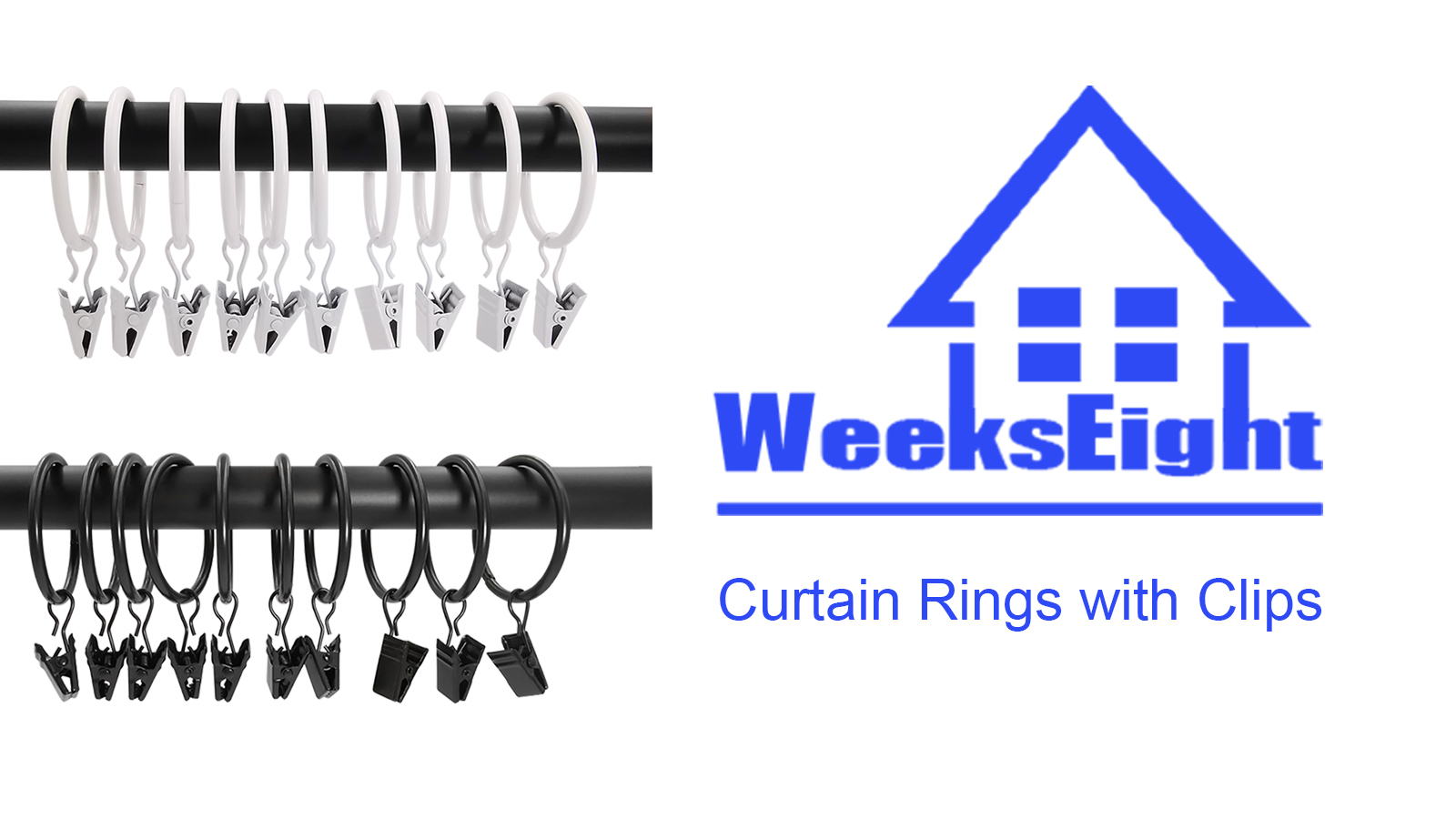 WeeksEight 44 Pack White Curtain Rings With Clips - 1" Inner Diameter, Fits Up To 5/8" Rod, For Drapes & Decor