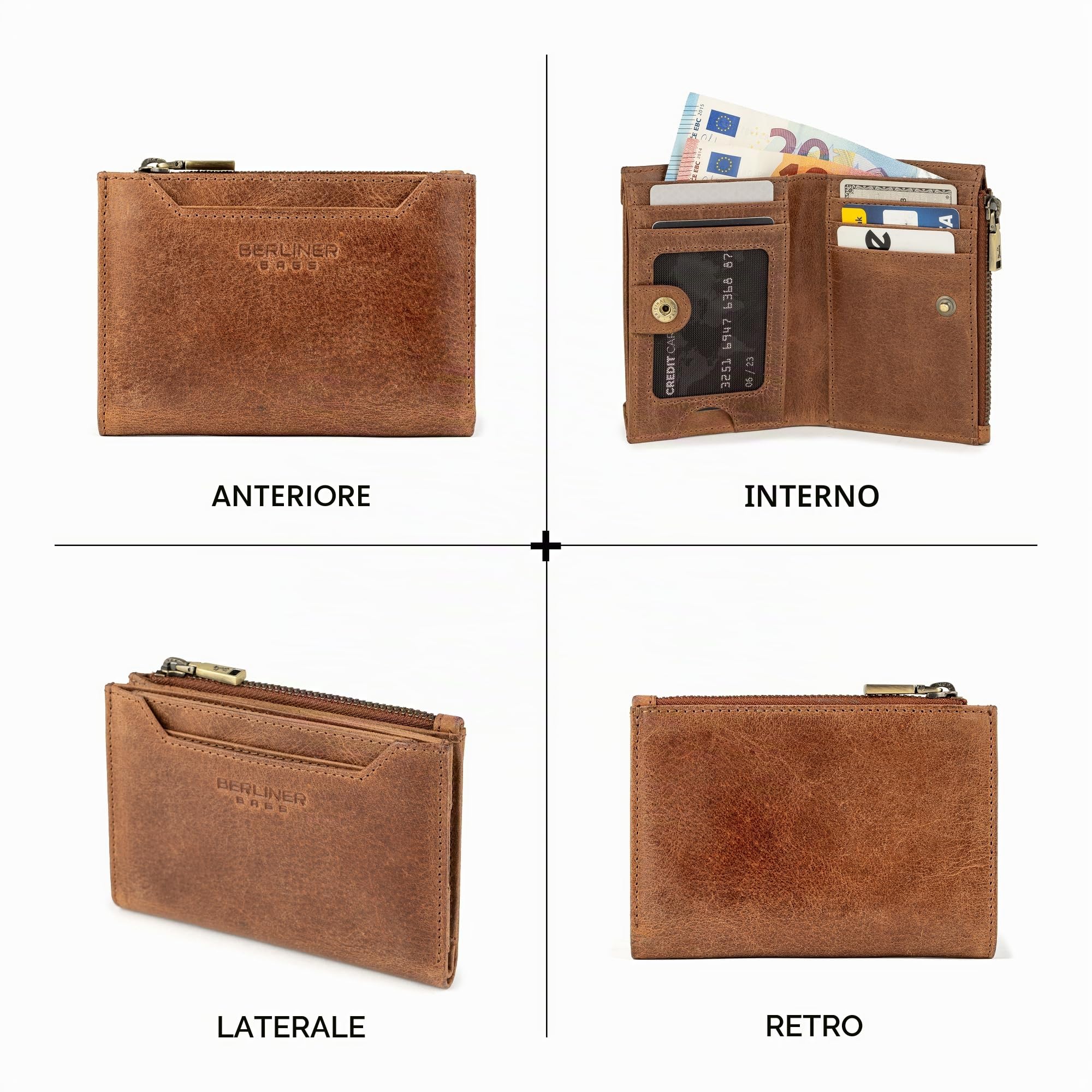 Berliner Bags Portafoglio Donna Pelle Blanca, Compatto con Portamonete, Porta Carte e Protezione RFID, Portafoglio Piccolo Capiente – Marrone