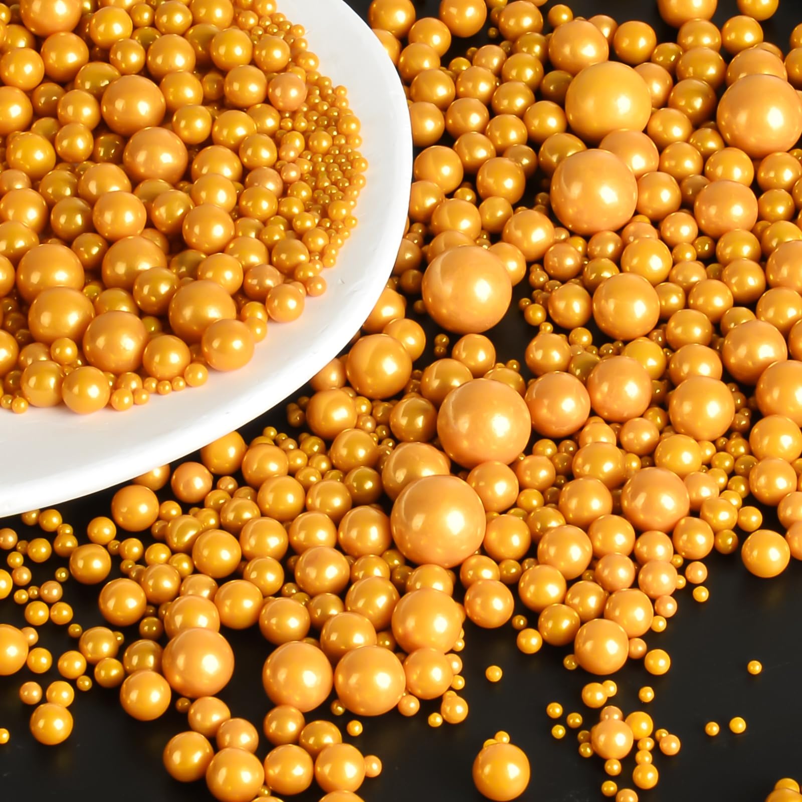OSDUE Gold Streusel,85g Essbare Gold Zuckerperlen Perle Zucker in Mischgrößen Backkuchen Cupcake Topper Cookie-Dekorationen für Valentinstag Geburtstage Weihnachte
