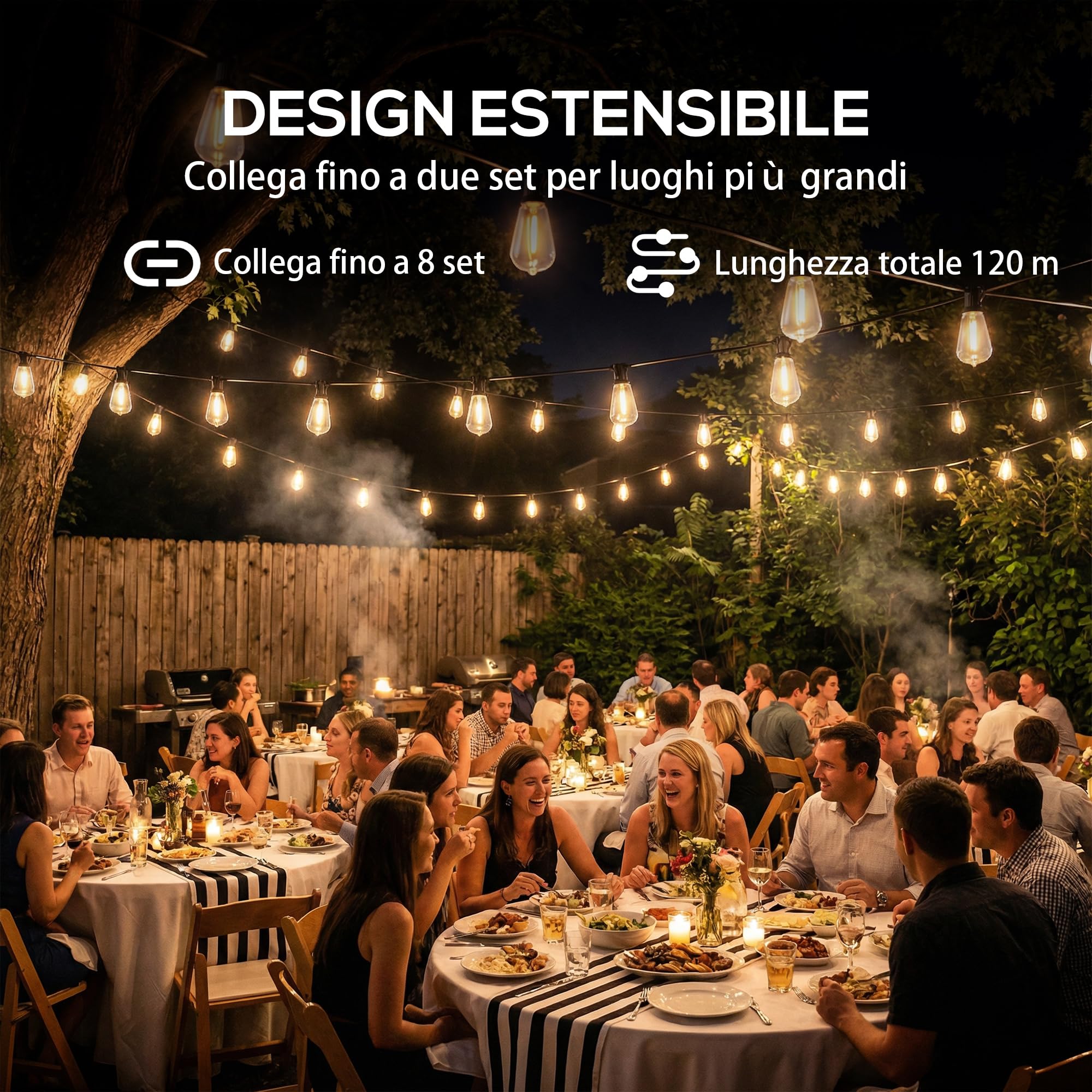 HOMCOM Catena Luminosa Esterno, Luci Tenda LED 50, 18 m, IP44, Bianco Caldo | Impermeabili, Decorazione da Interno per Giardino