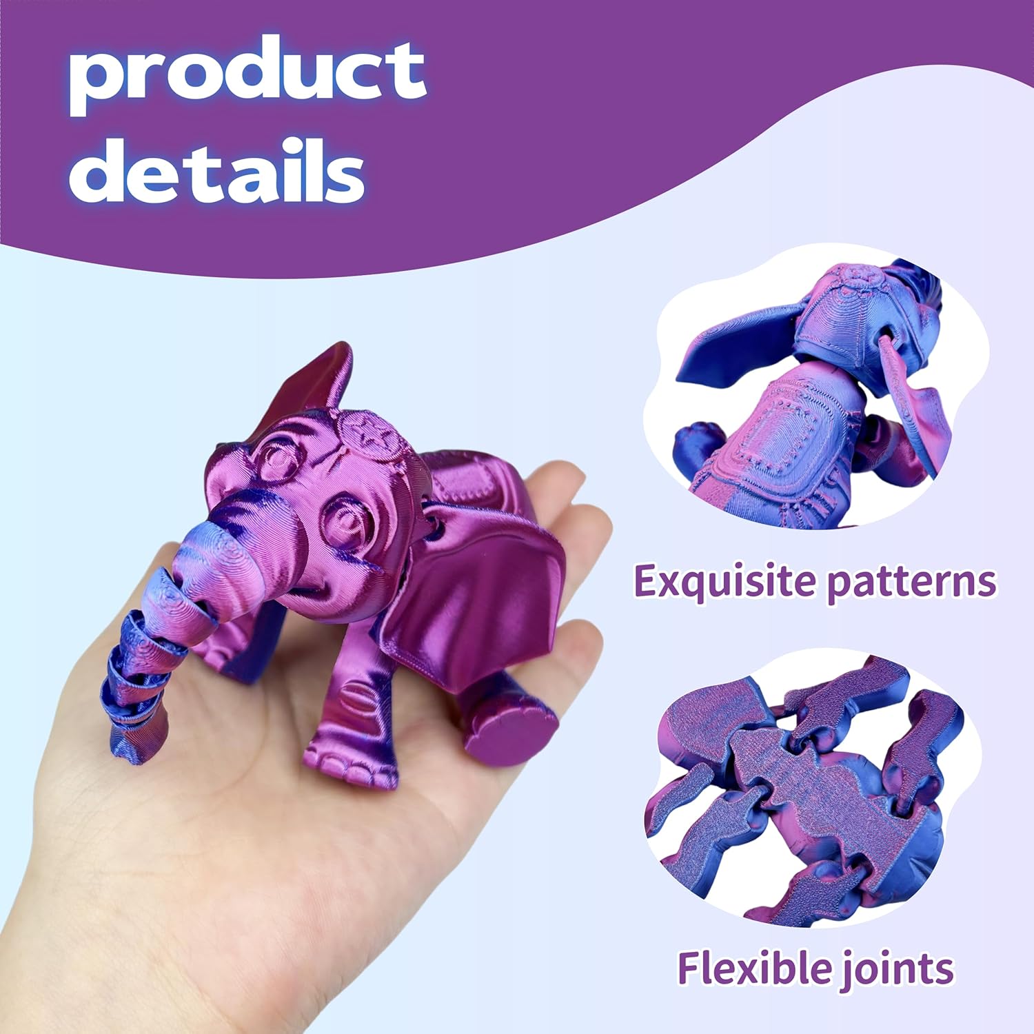 3D Printed Animals - Articulated Elephant Toys, Flexible Animals Toy Statue,Movable Joints,Fidget Toys, Desk Home Office Decor, Birthday Halloween