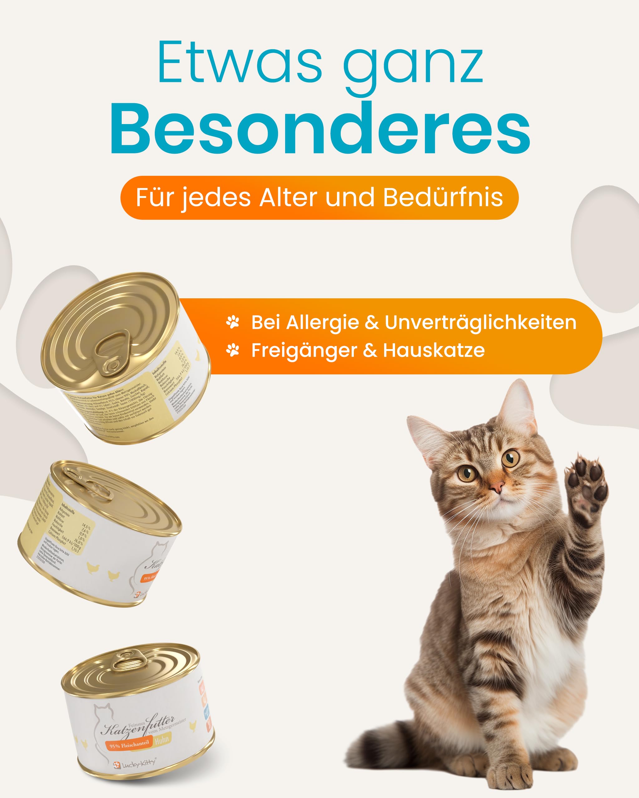 Lucky-Kitty Katzenfutter Nass Huhn, 95% Fleisch, Monoprotein, 16x200g | Ohne Getreide & Zucker, Lebensmittelqualität, Für Katzen & Kitten, Made in Germany