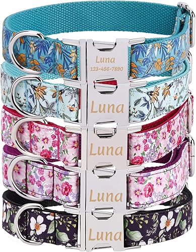 AnNengJing Collar de perro personalizado con placa de nombre ajustable resistente nailon personalizable collar de identificación grabado con hebilla