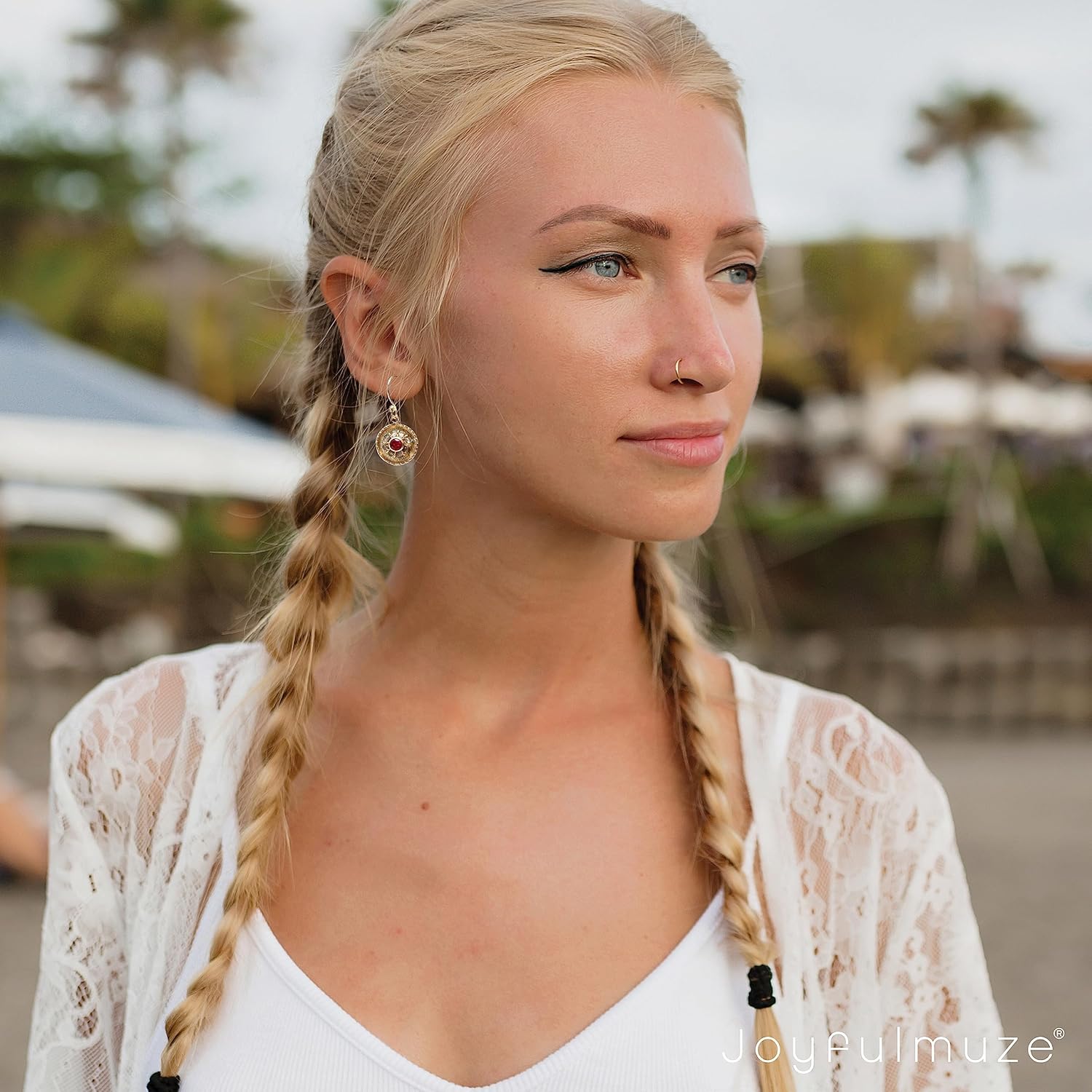 Genuine Ruby Dangle Drop Earrings, Handmade Gifts for Women, Brass 18K Yellow Gold, Handmade High Quality Jewelry Gift For Women (Labradorite-Ruby-Round)