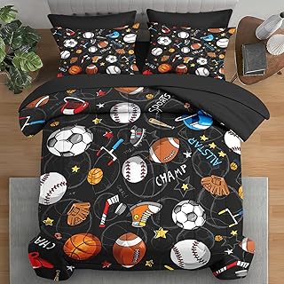 Comforter Set Queen Size, Basketball Football Baseball 7 Pcs Bedding for...