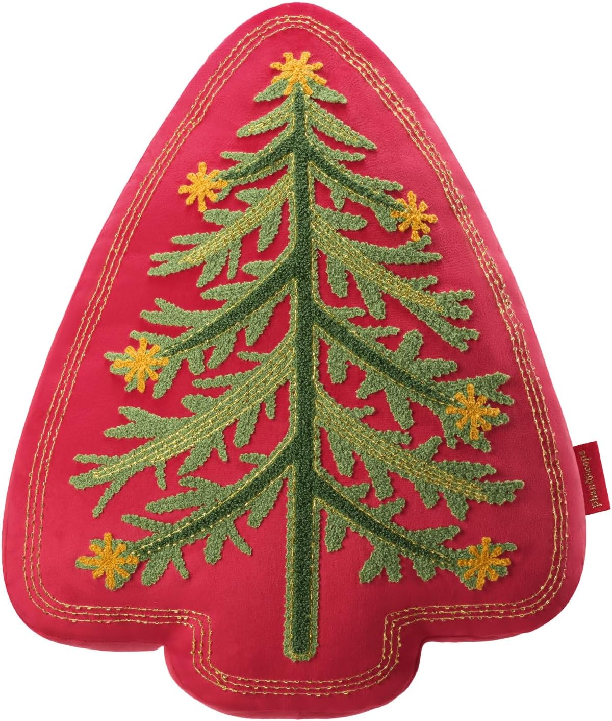 Phantoscope Merry Christmas Tree Decorative Throw Pillow, Velvet Beads Embroidery 3D Shaped Cushion, Green, 18 x 14 in