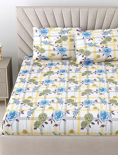 Bombay Dyeing King Size Cotton Bedsheet 164 Thread Count, Soft & Breathable, King Size: 274cm x 274cm with 2 Pillow Covers - FKA2413
