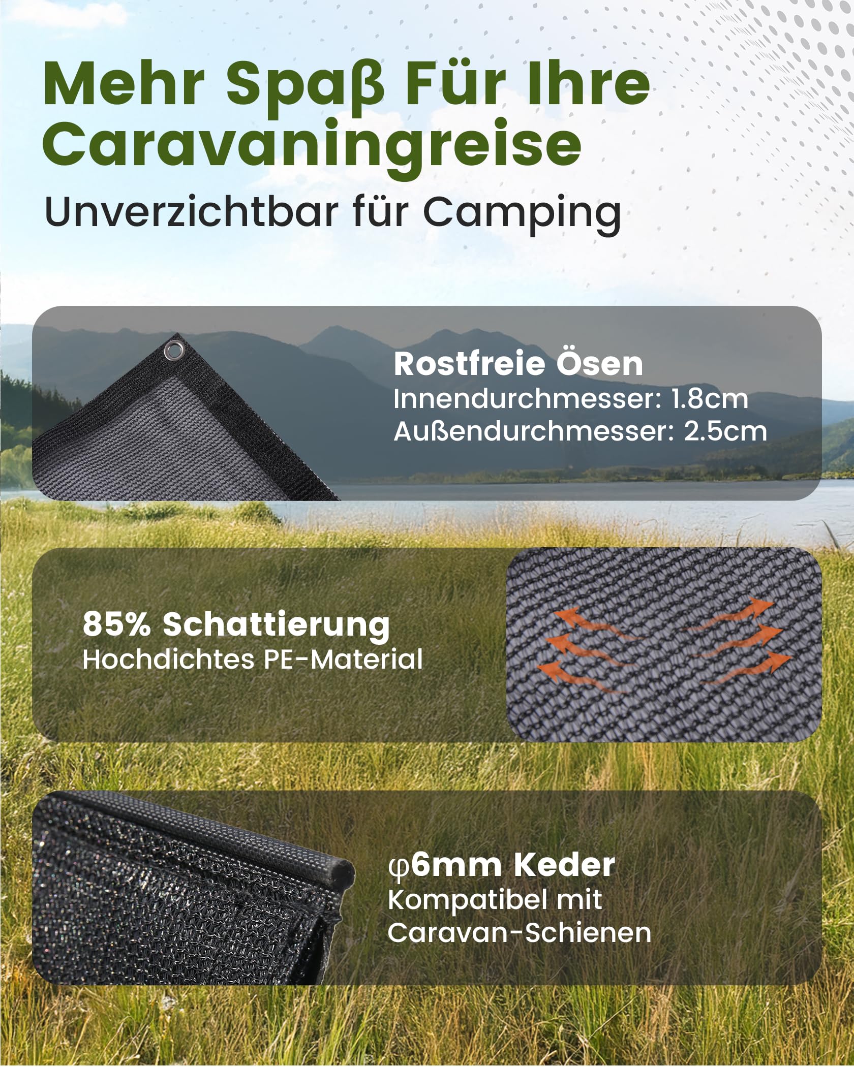 Paroi Avant pour auvent, 85% View Blocker Stores pour caravene, Protection Solaire Pare-Soleil pour Camping-Car, Caravane 2.13（Hauteur） X 3.3m（Largeur）