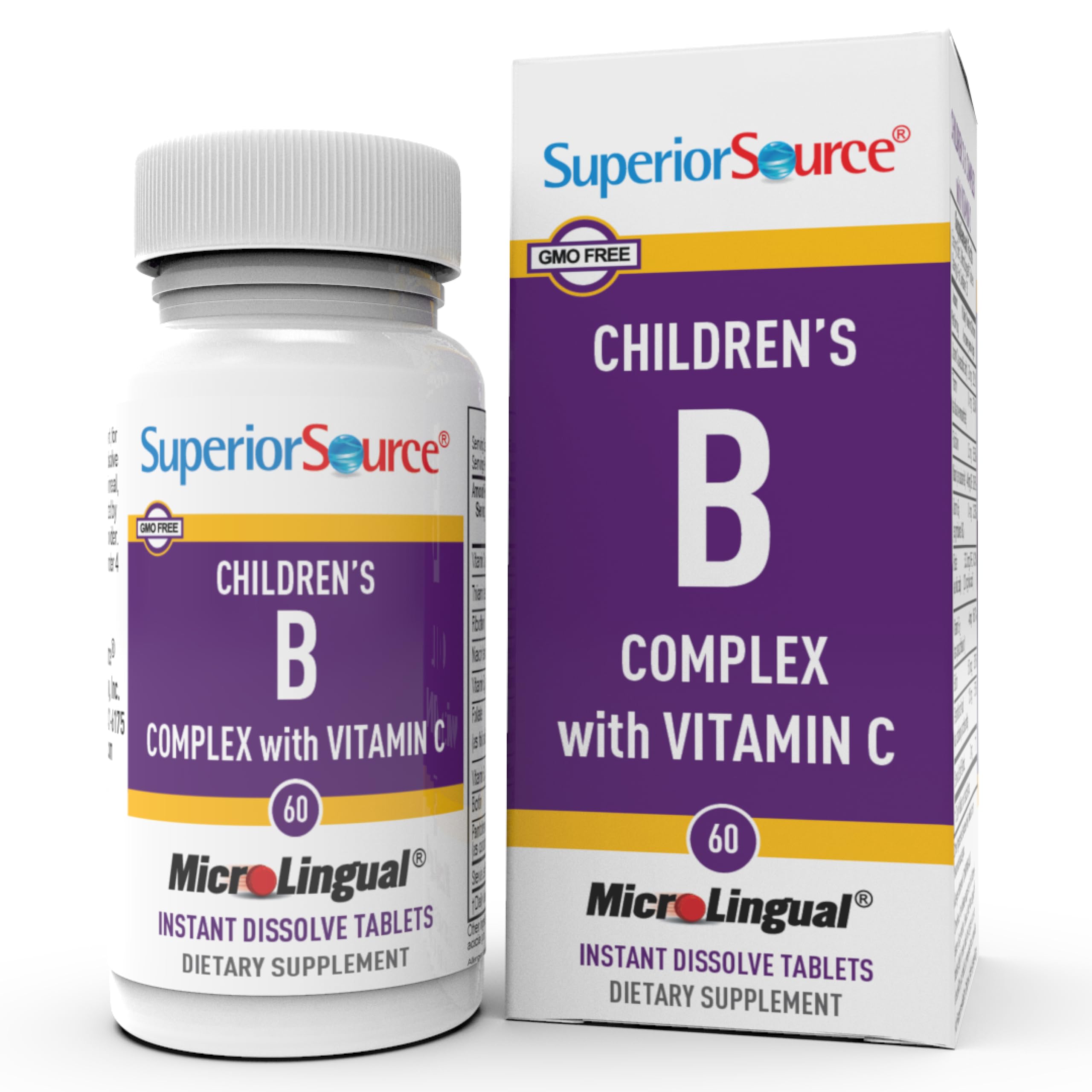 Superior Source Children?s B Complex with Vitamin C - Multivitamin for Heart Health Support - Folic Acid Supplement for Kids - Immune Support Formula with Vitamin C - 60 Instant Dissolve Tablets