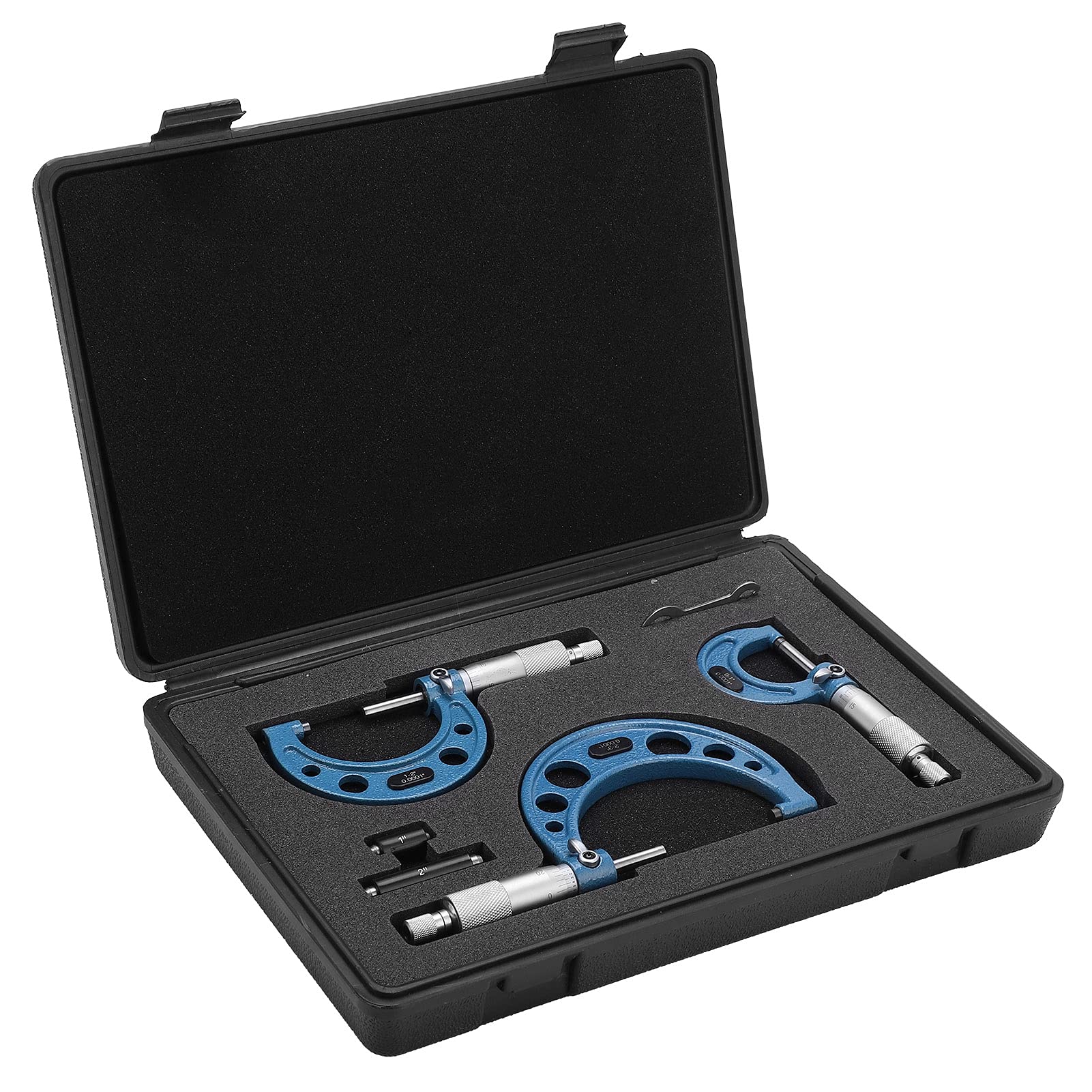 Micrómetro Industrial, Precisión de 0-3in 0.0001in, Medición de Acero Espesado, de Trinquete Acceso Rápido de 1 Pulgada de 2 Pulgadas de Calibración con Estuche de Trípode