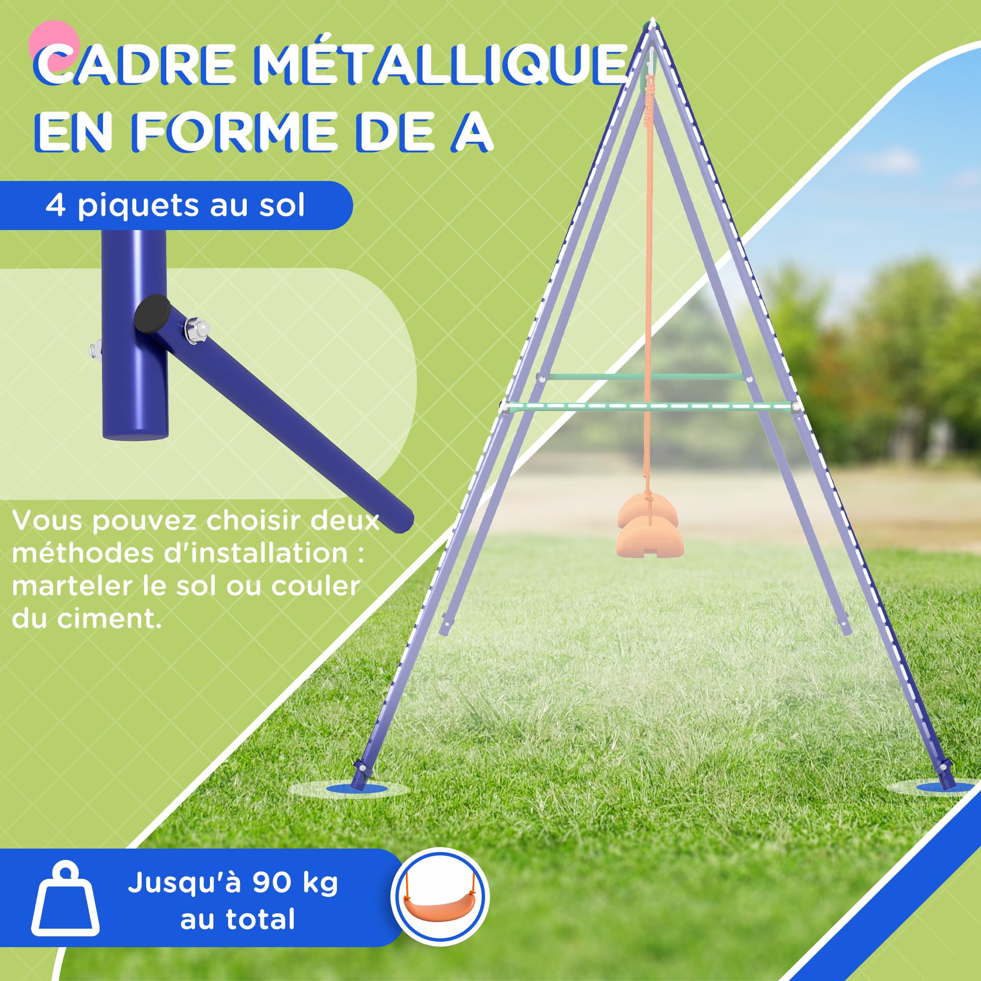 Connecteur Vert Pour Balançoire - Pour Poteaux Bois 9x9 Cm - Acier Revêtu, 4 Trous De Vis