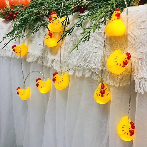 Guirnalda de luces de pollito de Pascua de 5.4 pies, 10 luces LED de Navidad para gallina, funciona con pilas, para decoración del hogar, fiesta,