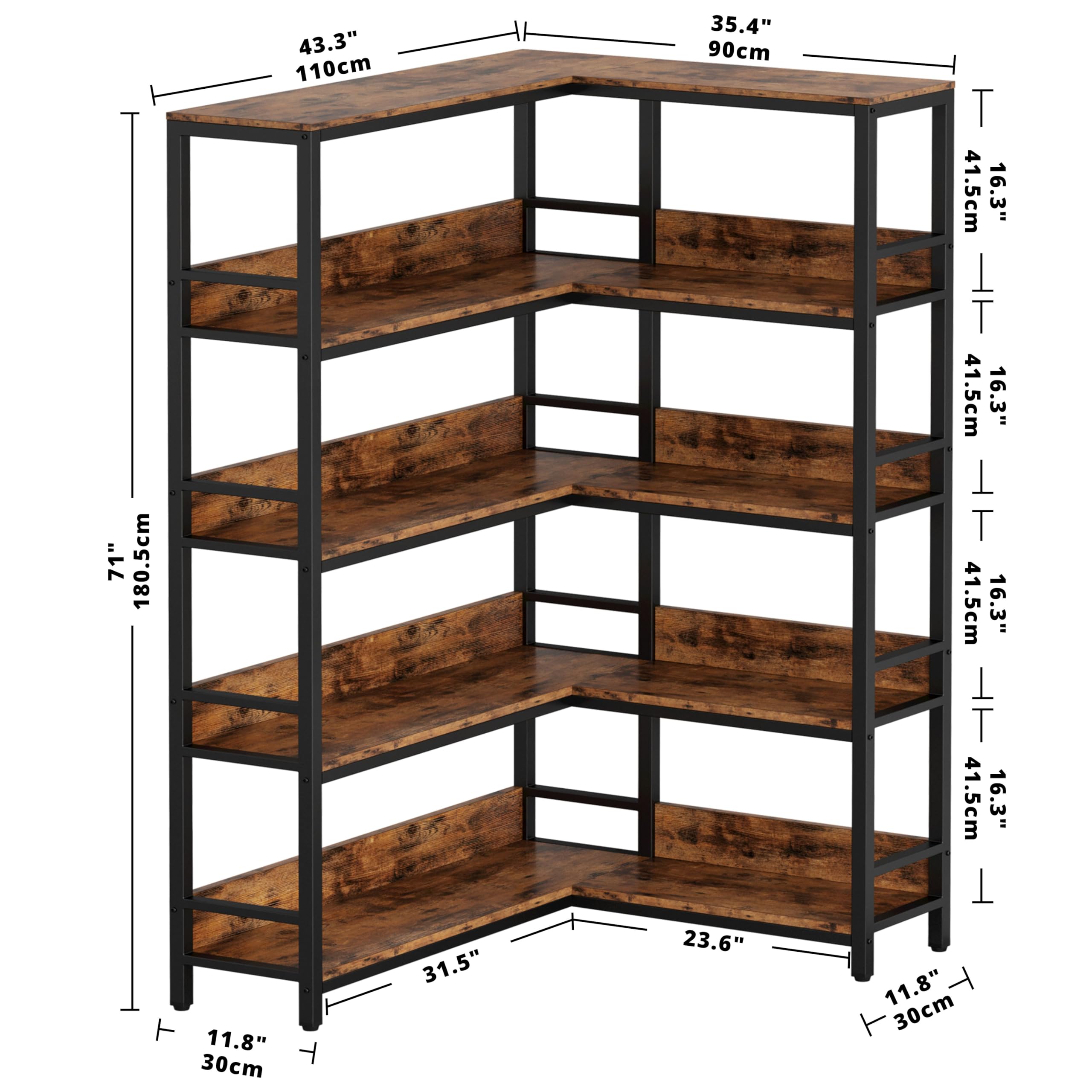 Snapklik.com : IRONCK Industrial Bookshelves 5 Tiers Corner Bookcases
