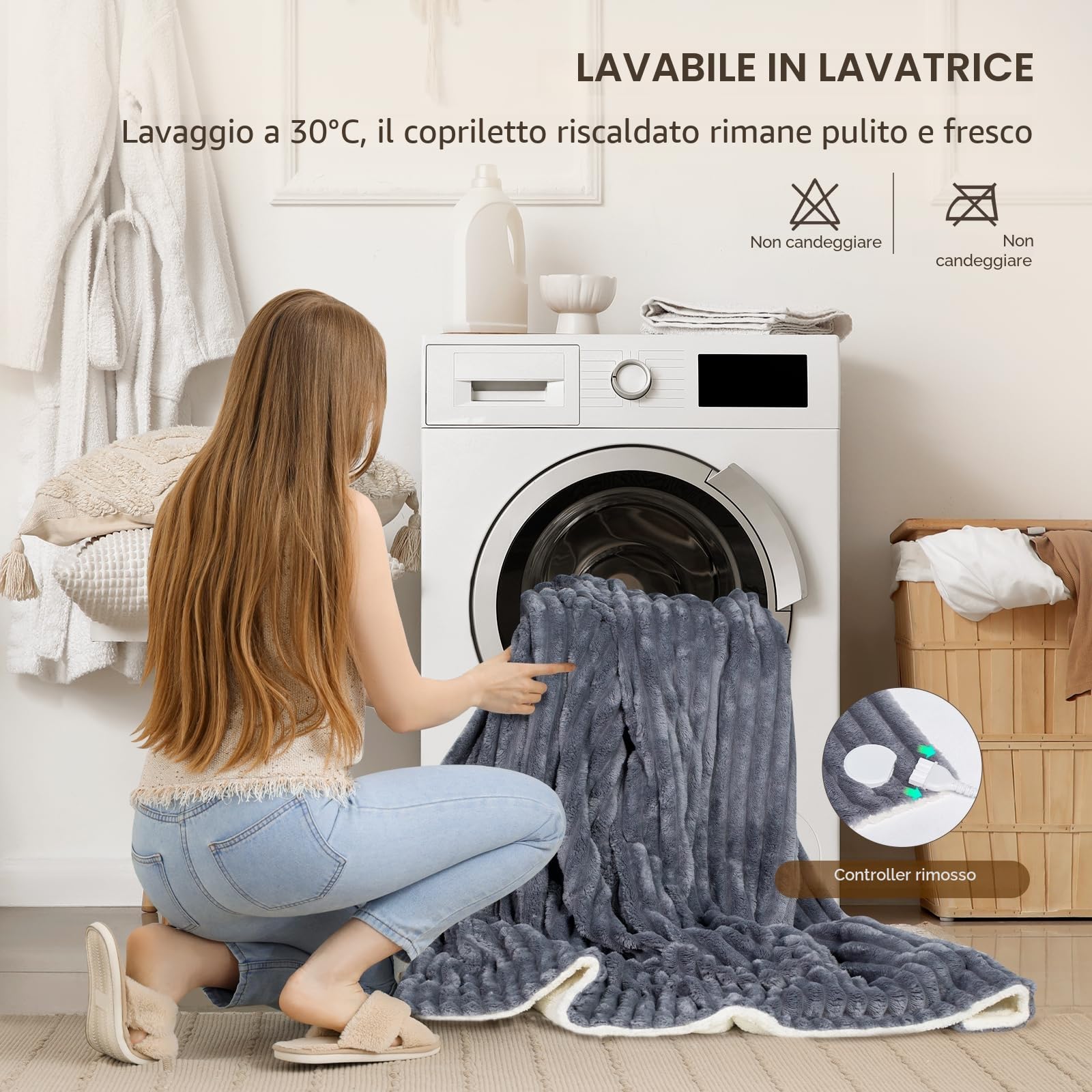 NALONE Coperta Riscaldante Elettrica Matrimoniale, Textra Spessa ermocoperta Matrimoniale 160x130cm con 9 Livelli Di Calore e 12 Timer, Coperta Termica Singola e Doppie Lavabile