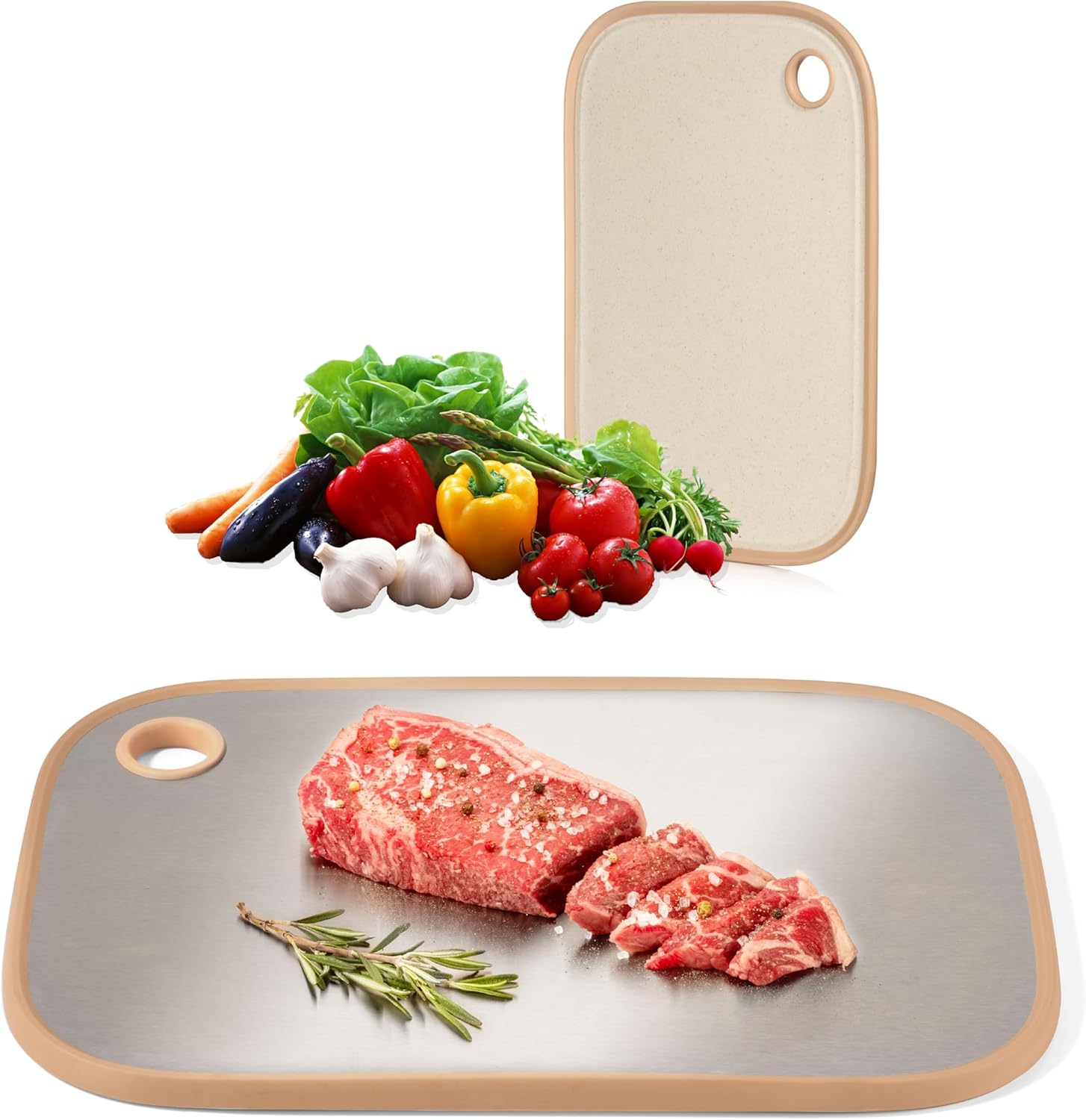 304 Stainless Steel Cutting Board for Meat, Food-Grade Nontoxic, Dual Sided Stainless Steel and Ecofriendly Wheat Straw, Easy to Clean, Large Size 16”×11”