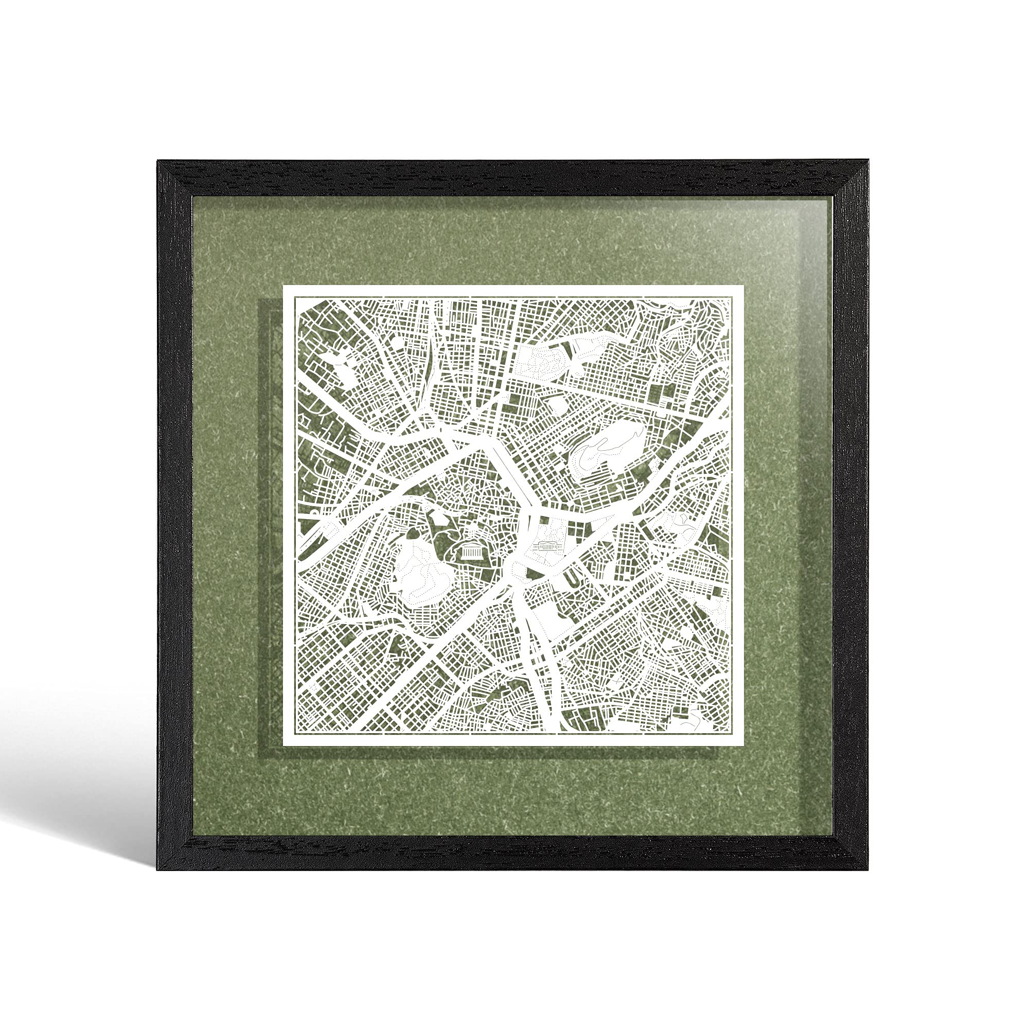 O3 DESIGN STUDIO Athens Paper Cut Map framed, White map, Black frame, 23x23 cm, Gift Boxed, 4 background color, self-changing, Paper Art — image 1