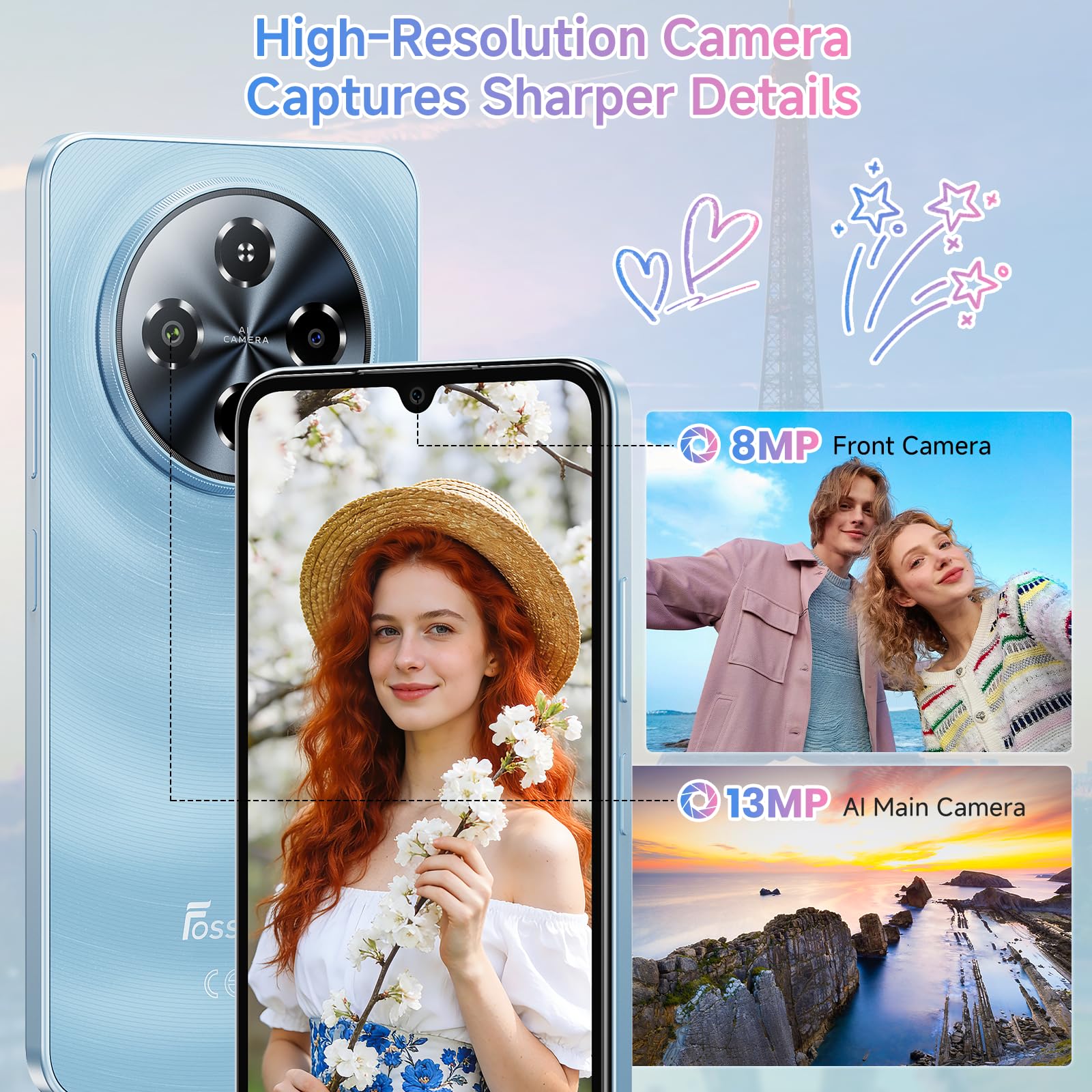 FOSSiBOT S5 Handy Ohne Vertrag, 6,88 Zoll FHD 120Hz Display, 6000mAh Akku Smartphone Ohne Vertrag, 16GB+128GB/1TB Smartphone Android 15 Simlockfreie Handys Dual SIM 4G, Gemini Al, 8.5mm/215g/OTG