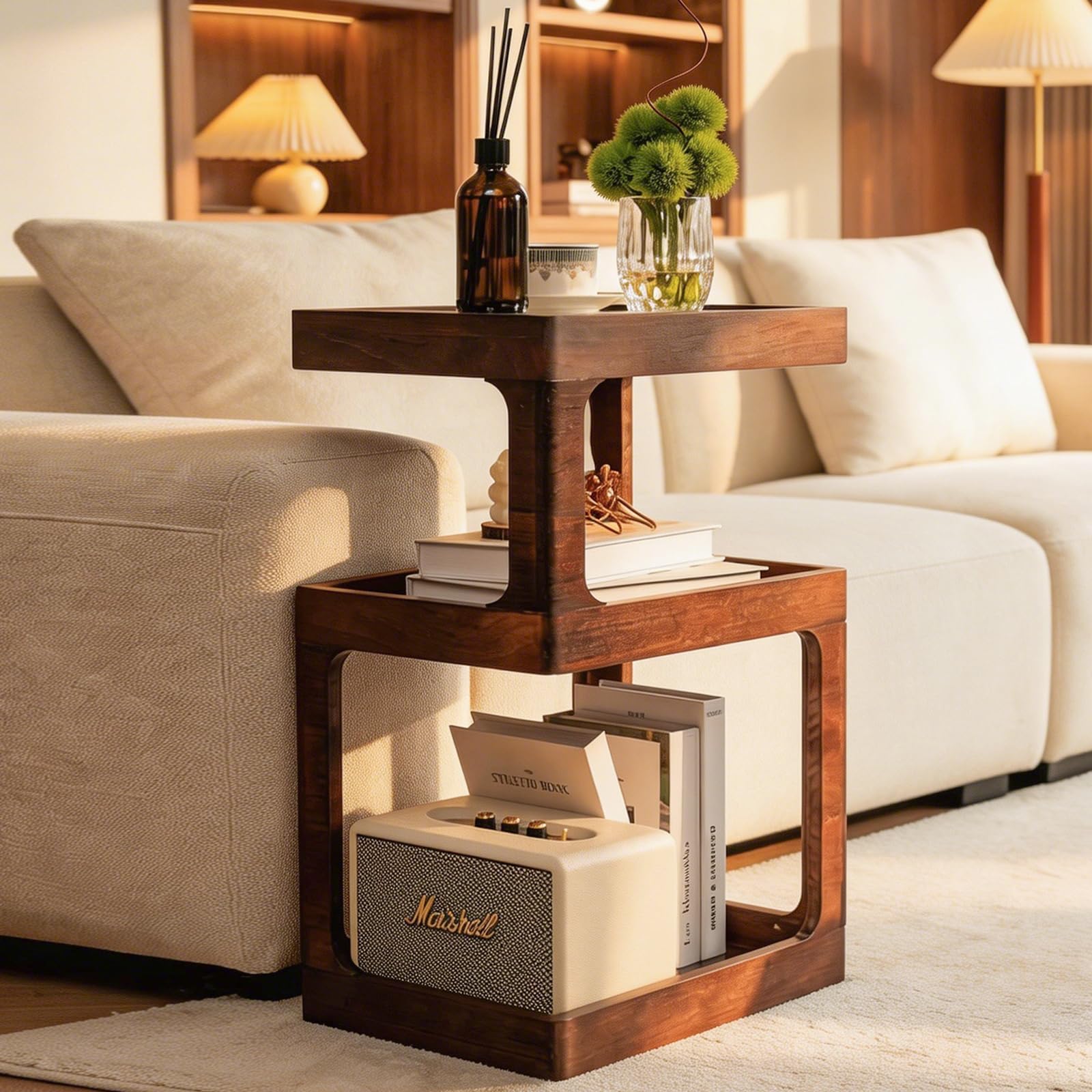Nachttisch aus massivem Kiefernholz, Stabiler Beistelltisch für Boxspringbett, moderner Couchtisch klein mit Schublade für Schlafzimmer, Wohnzimmer, Holz-Nachtschrank 40x30x61 cm