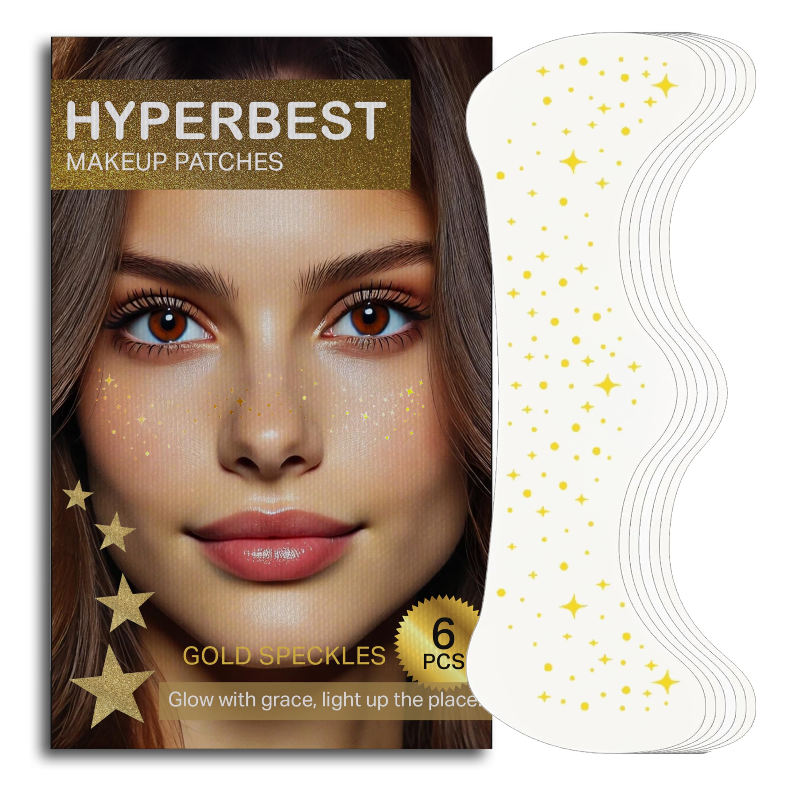 Glitter Freckles Face Tattoo, 6 Count Sparkle Freckles, Gold, Star Design, Rave Festival Outfits Essentials, Graduation Makeup Patches, Cute Gifts For