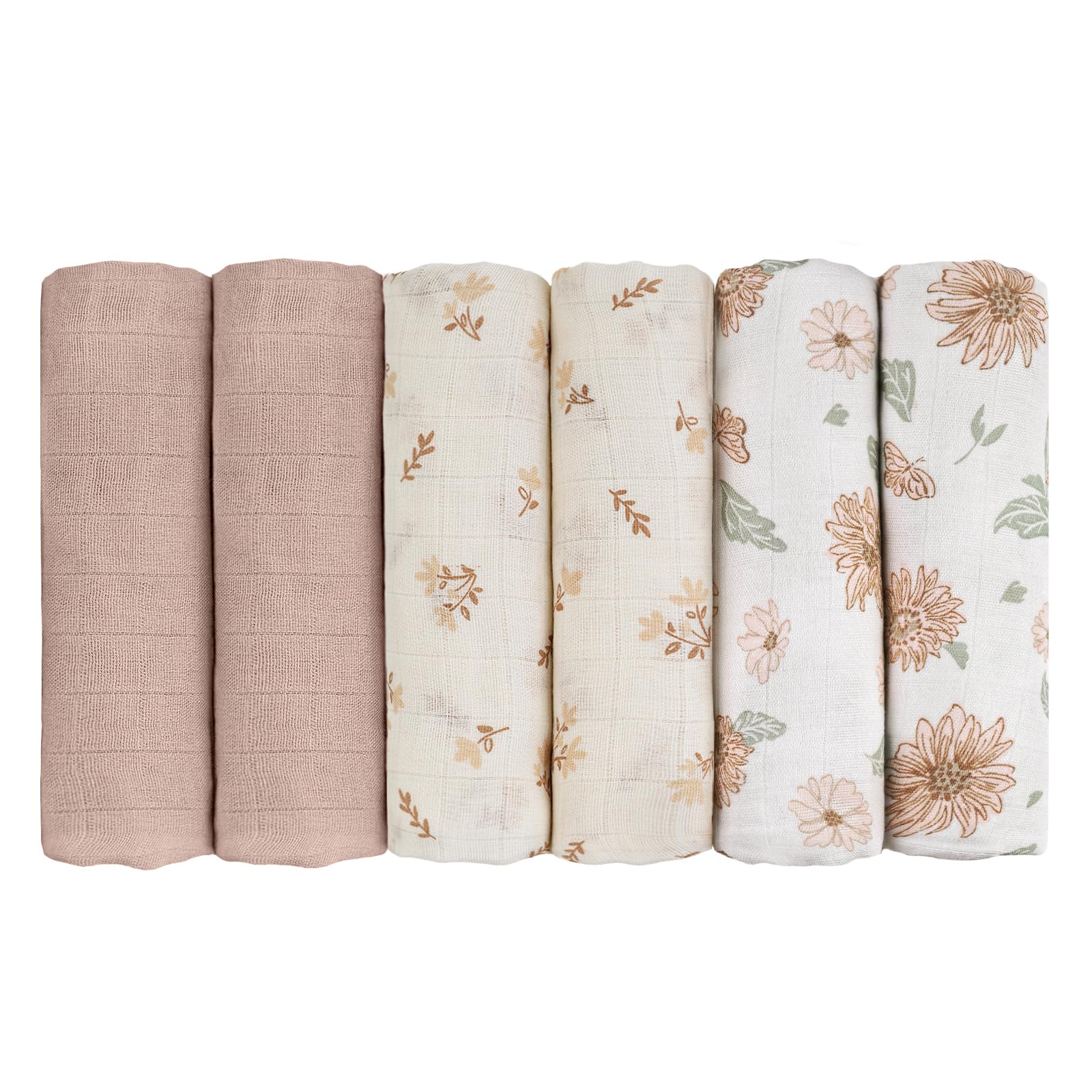 GLLQUEN BABY Musselintücher für Babys, 70 cm x 70 cm, 6er-Pack Spucktücher aus Baumwolle, saugfähig und atmungsaktiv und ideal zum Reinigen, Abwischen und Abdecken von Neugeborenen(Sonnenblume)