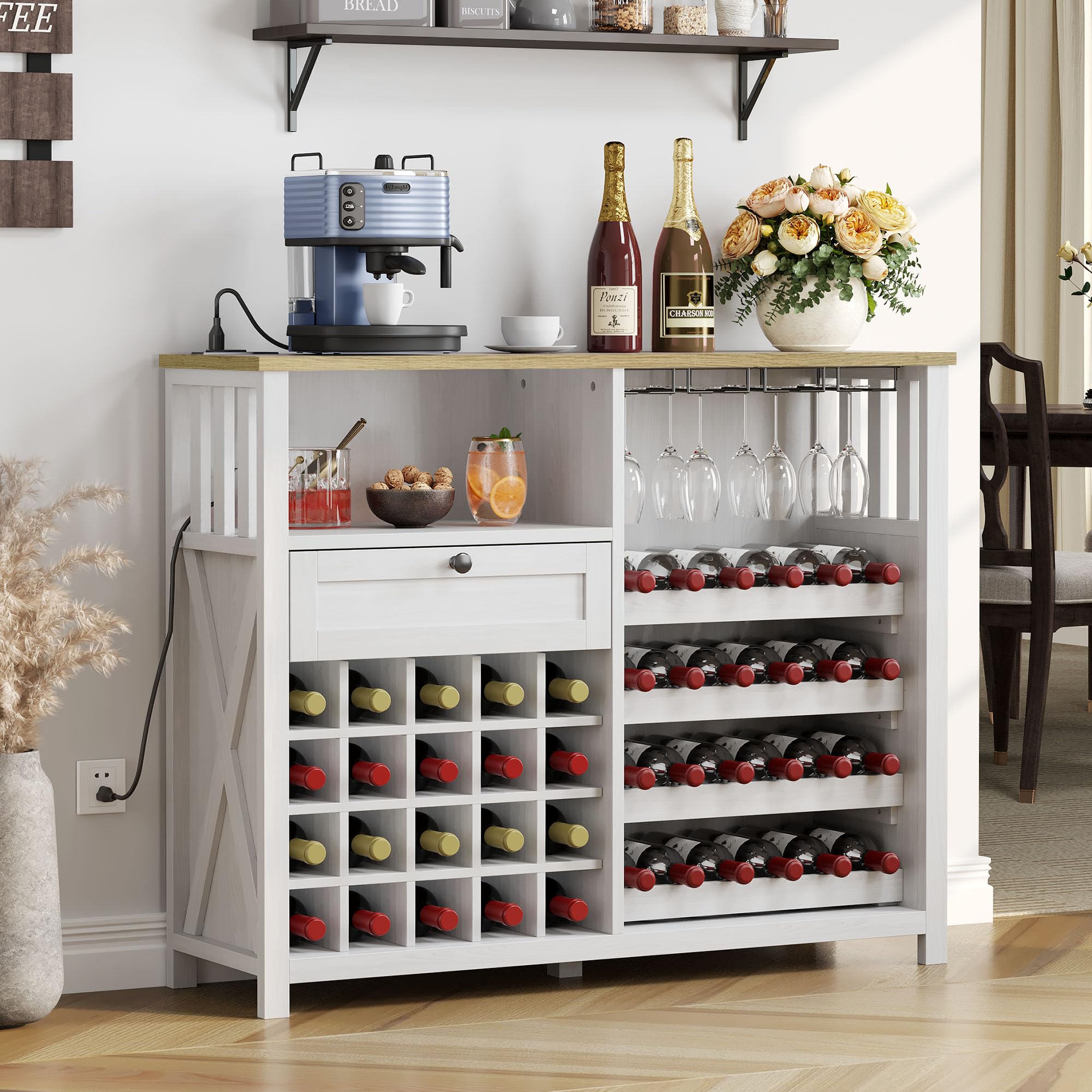 YITAHOME Wine Bar Cabinet With Power Outlets And LED Lights, Indtrial