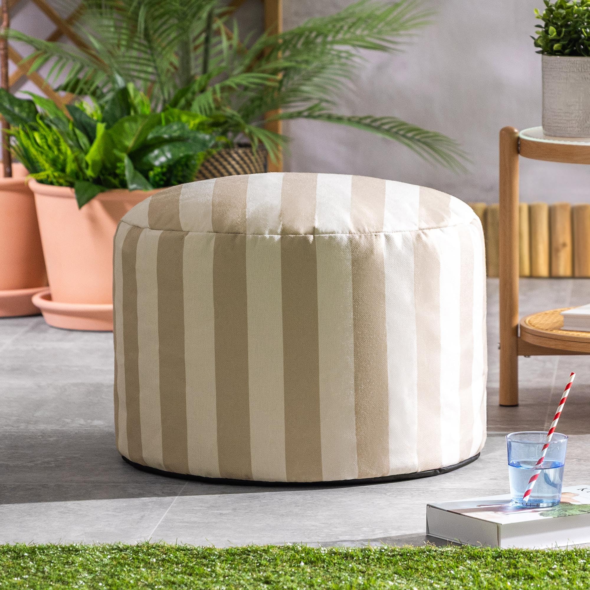 icon Milano Pouf Poggiapiedi, Beige Striscia, Tessuto Intrecciato, Poltrona Sacco con Riempimento Incluso, Sgabello, Pouf Sacco, Camera da Letto, Mobili Soggiorno, Gardino, Terrazza