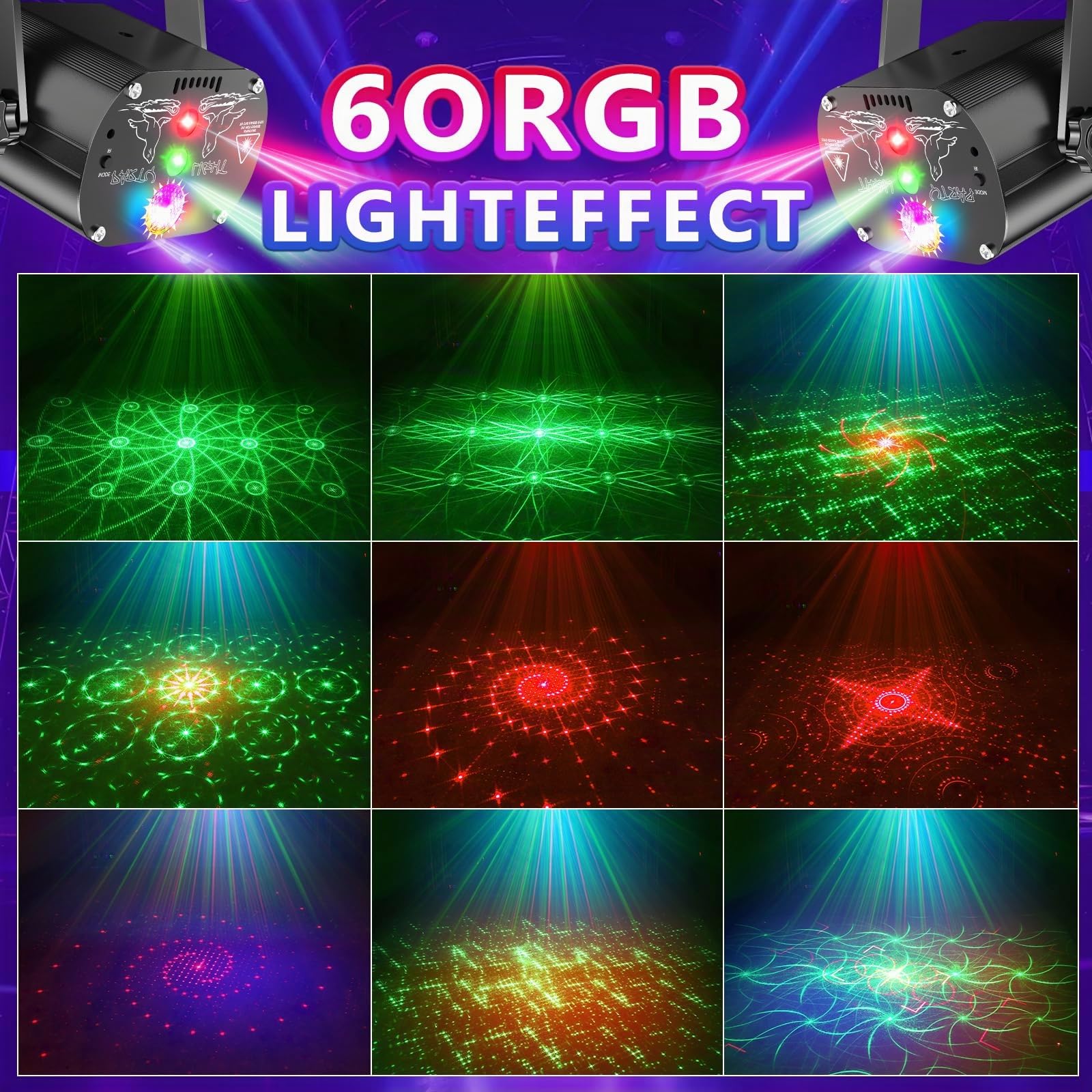 Boule disco sans fil - 4500 mAh - Batterie de 4500 mAh - Lumière disco - 60 motifs différents - Effet stroboscopique - Avec télécommande et USB de 2 m - Pour la famille (Noir pur, Noir)
