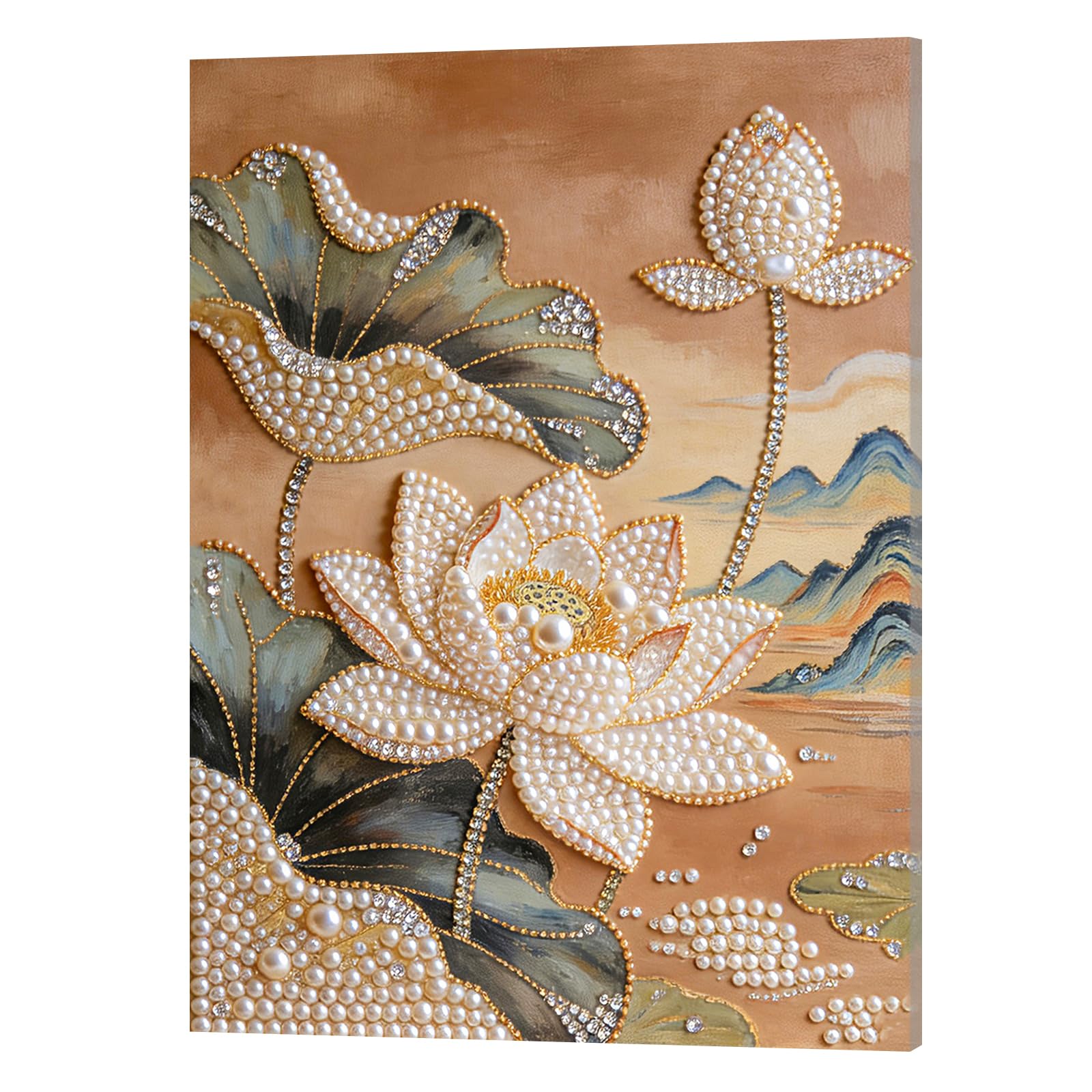 DIY Pearl Painting Kit with Wooden Frame, 3D Plastic Pearl Gemstone Ocean Art Craft for Adults Beginners, Diamond Art Kits for Adults, Home Wall Decor Ready Gift for Women(Yellow Lotus)(40 * 50cm)