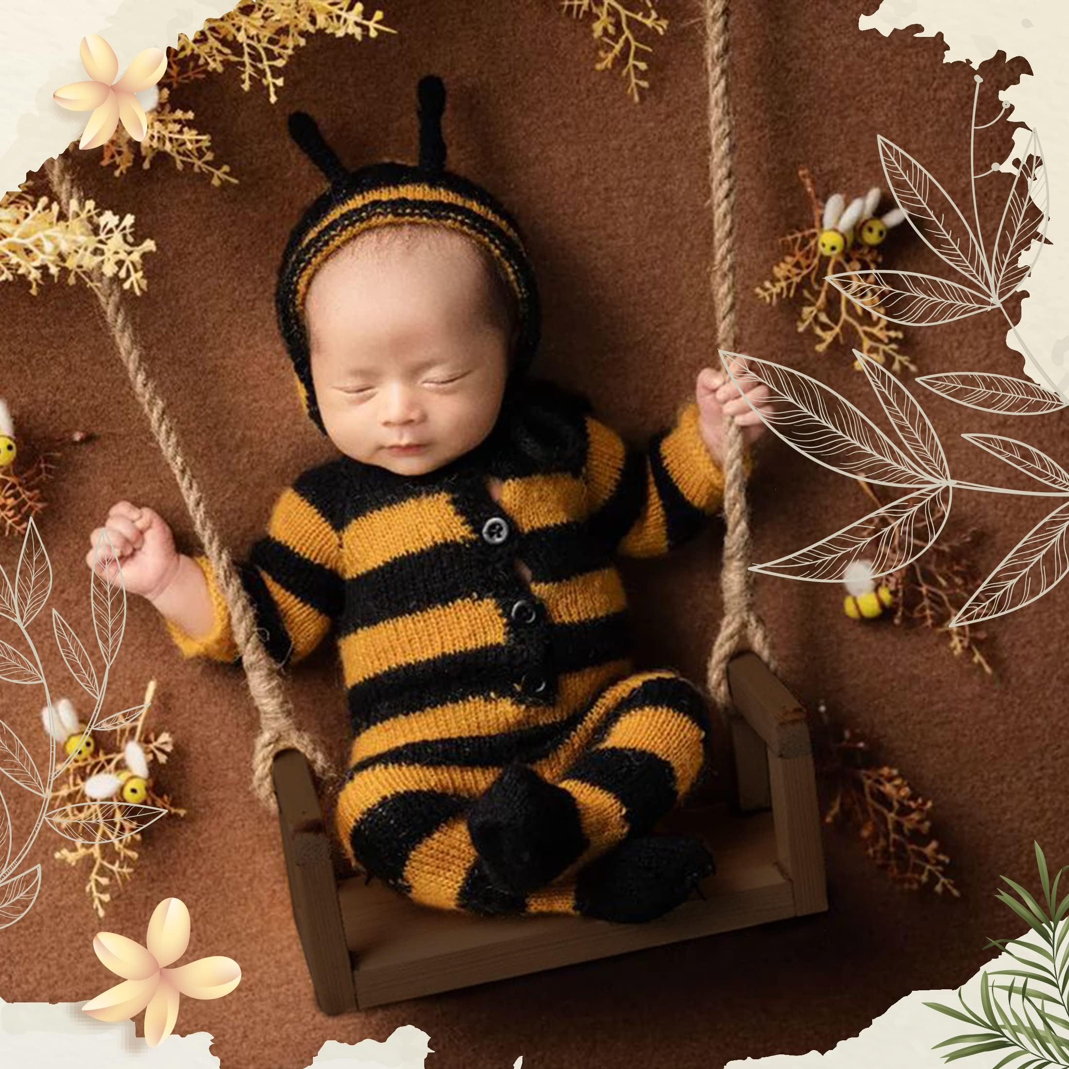 Accessoires de photographie pour nouveau-né - Balançoire en bois - Accessoire de photographie pour bébé - Accessoire de photographie pour nouveau-né - Marron