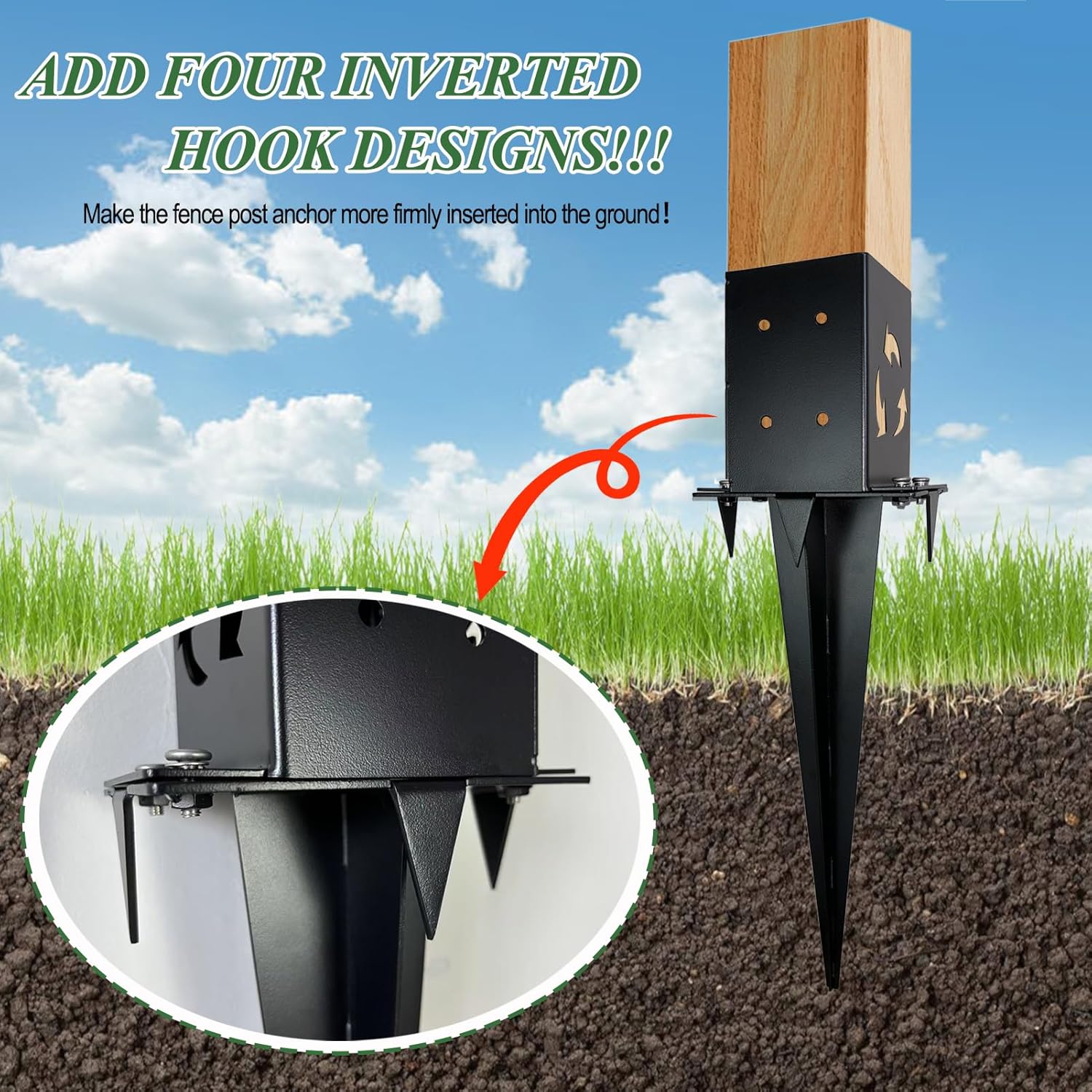 2 Pcs 4"x4" Fence Post Anchor,（Inner Size 3.9"x3.9"）,Metal Fence Post Anchor Ground Spike for Outdoor Support Deck,Fence,Porch,Railing,Bird Feeder,Mailbox