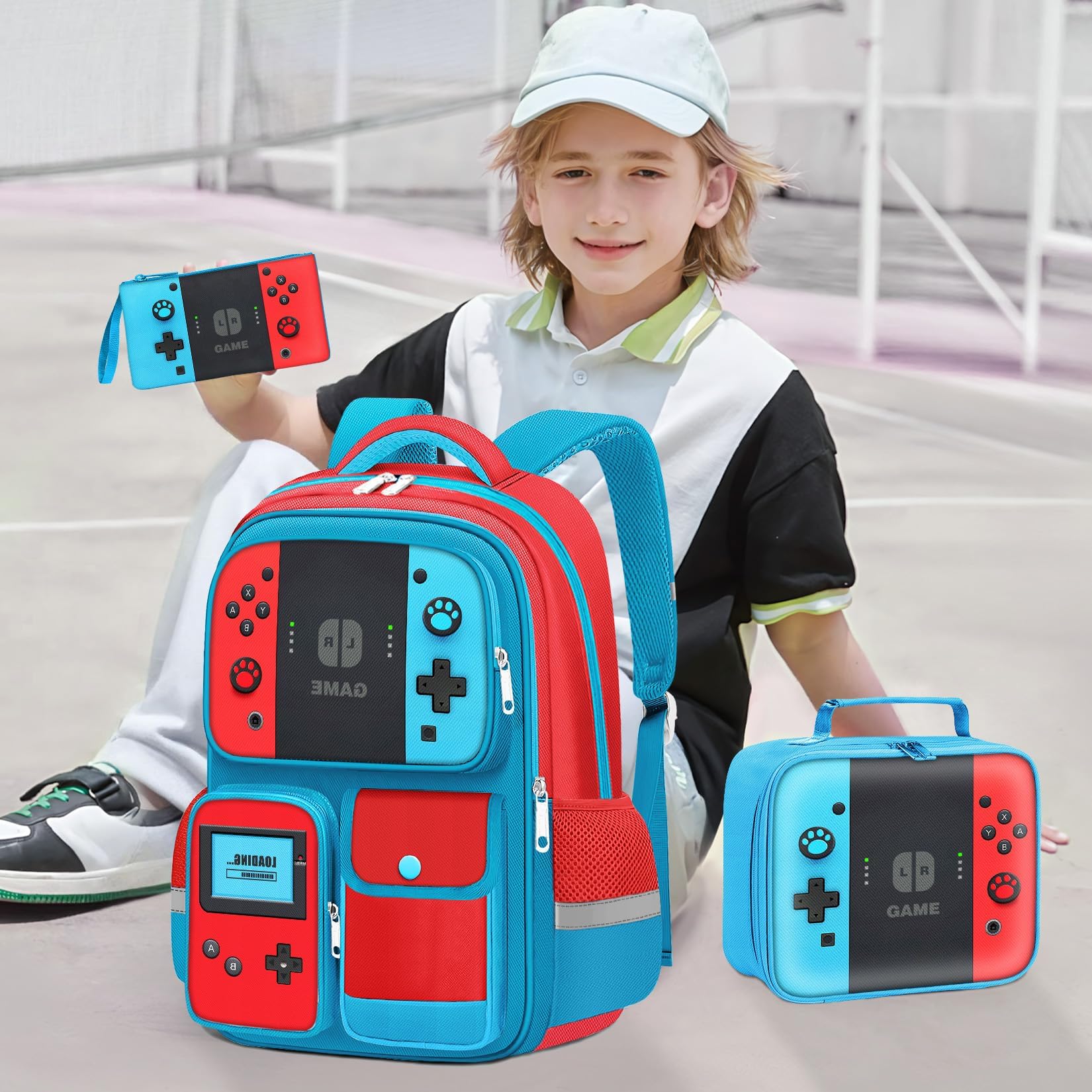 TILYTADLY Zaino scuola per ragazzi – Zaino gamer per scuola media elementare Bookbag, Set zaino rosso-blu, 17.3"x6.7"x12.2", moderno