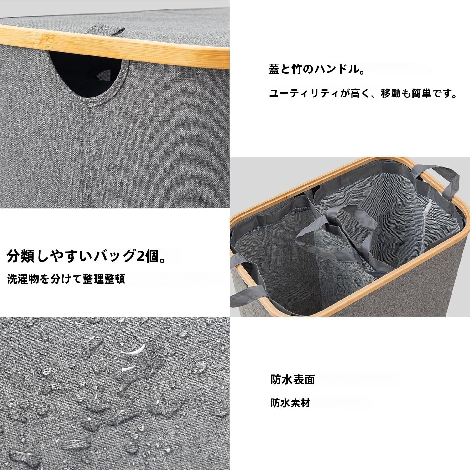 Amazon.co.jp: QAMITAL ダブルセクション蓋付き折りたたみ式ランドリー