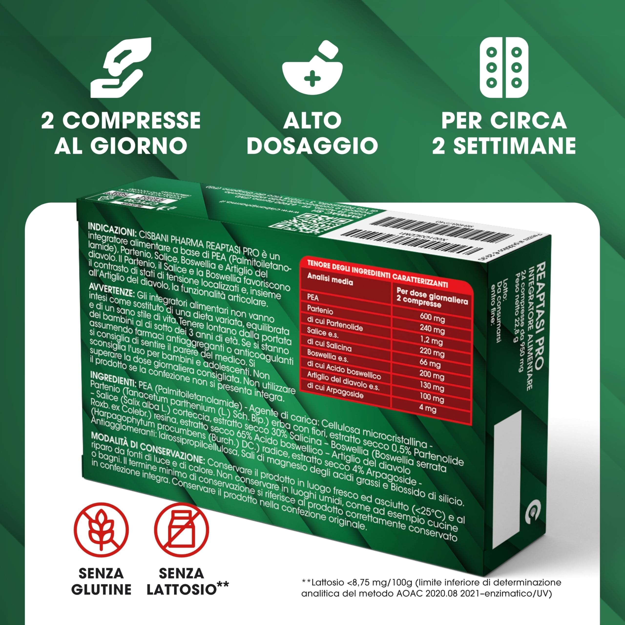 CISBANI PHARMA Reaptasi Pro, Integratore Articolazioni, Favorisce la Normale Funzionalità Articolare, con PEA, Artiglio del Diavolo, Boswellia e Partenio – 24 Compresse