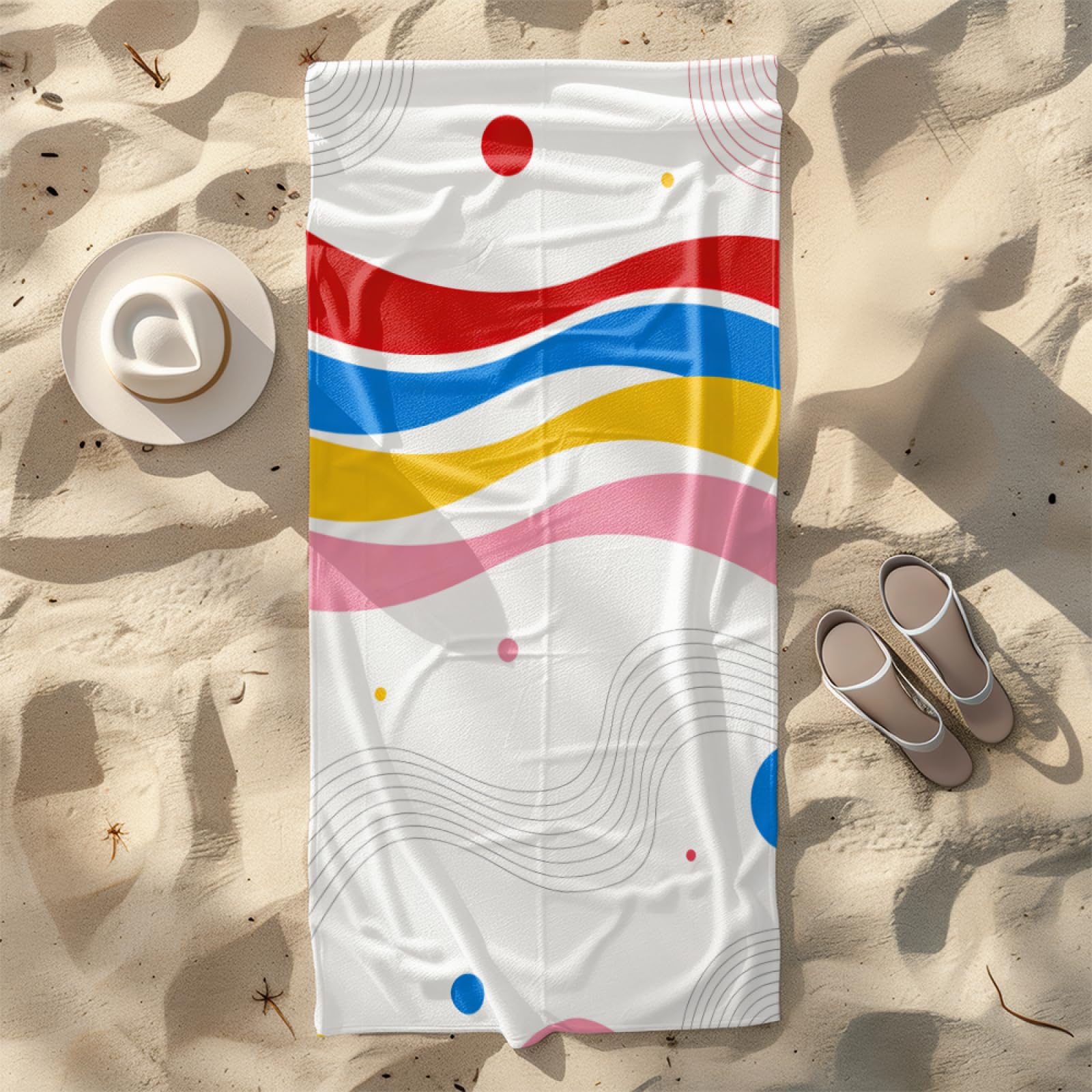 Tapis de Plage XXL Anti Sable Cercle Rouge Serviette Piscine Adulte,Natte De Plage Pliable, Voyage Accessoires De Plage Camping,Serviette de Bain Personnalisée