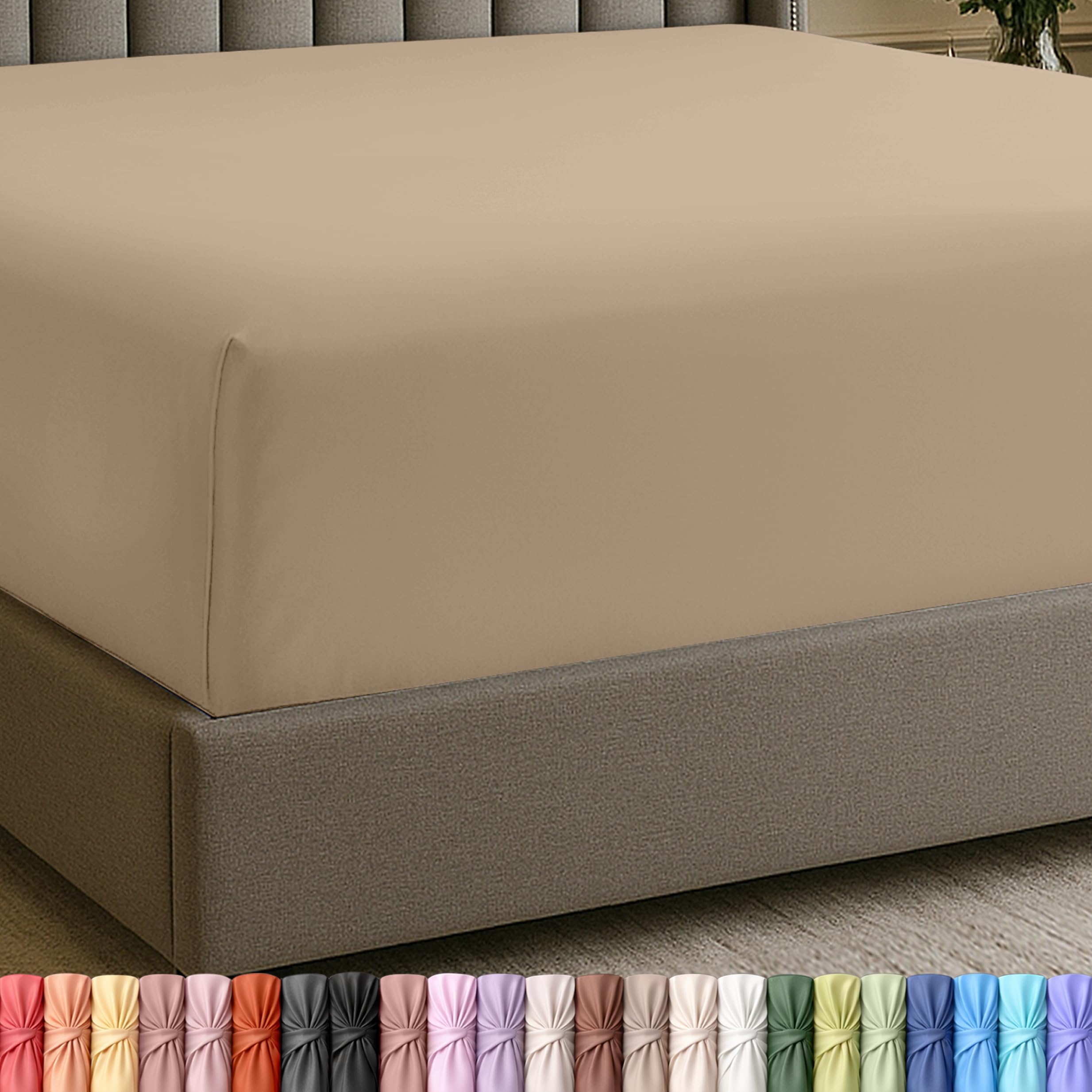 Extra Deep Pocket King Fitted Sheet, Fits 16-21 Inch Mattress, Wheat — image 1