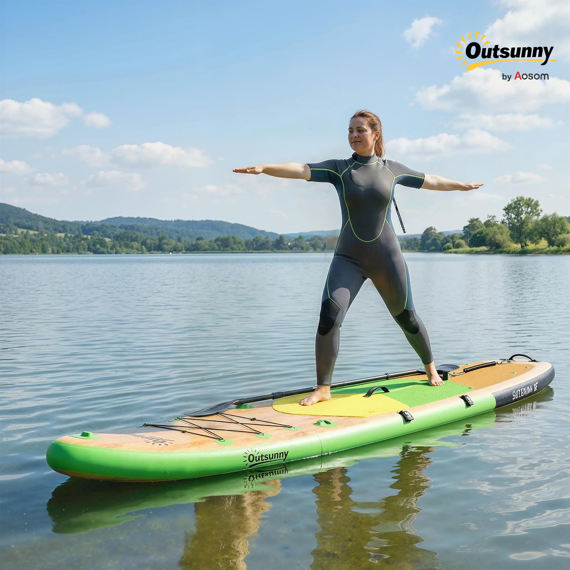 Outsunny Tabla Paddle Surf Hinchable con Accesorios, 335 cm, Remo Convertible, Asiento, Aletas, Stand Up Paddle Board con Superficie Antideslizante, Bomba, Mochila y Funda, Carga 180 kg, para Adultos
