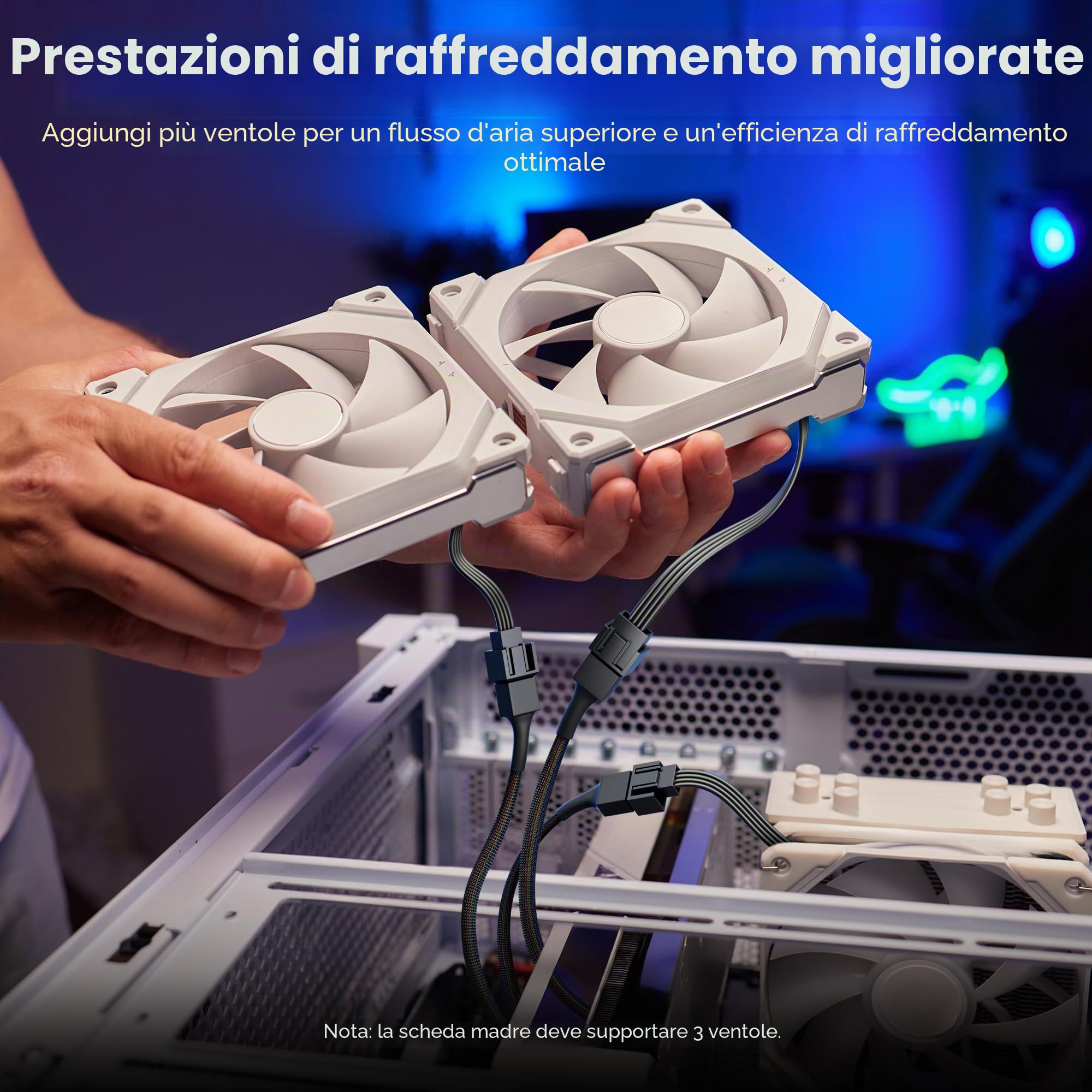 Cable Matters Confezione da 2 cavi splitter PWM a 4 pin, 30 cm, 3 cavi splitter per ventola del computer, cavo splitter per ventola PC, cavo splitter per 3 ventole