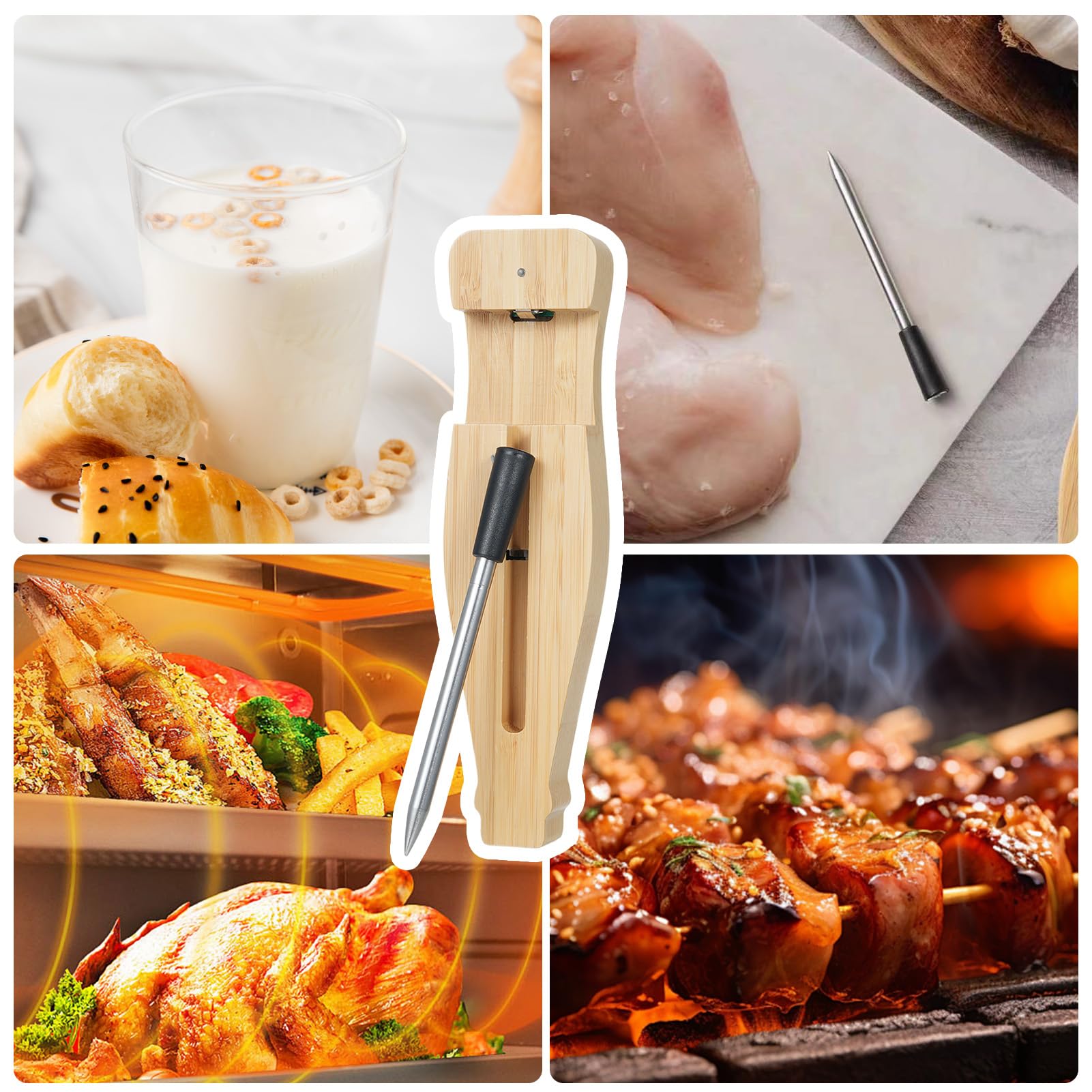Termometro per carne Bluetooth intelligente Indicatore temperatura alimenti wireless con 6 sonde Monitoraggio APP Ricarica rapida per barbecue Grigliate Forno Cottura Acciaio