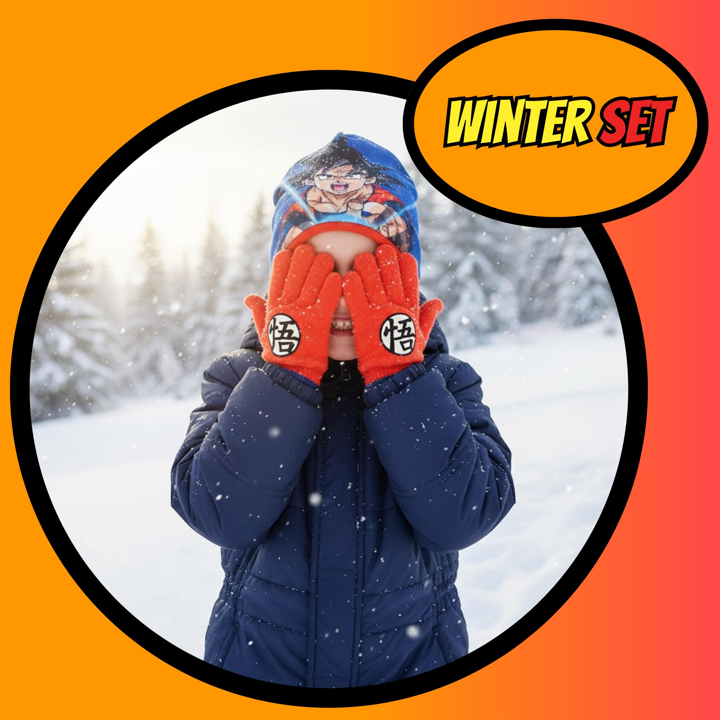 Dragon Ball Z Gorro y Guantes para Niño, Conjunto de Invierno Infantil Diseño Goku, Regalo para Niños