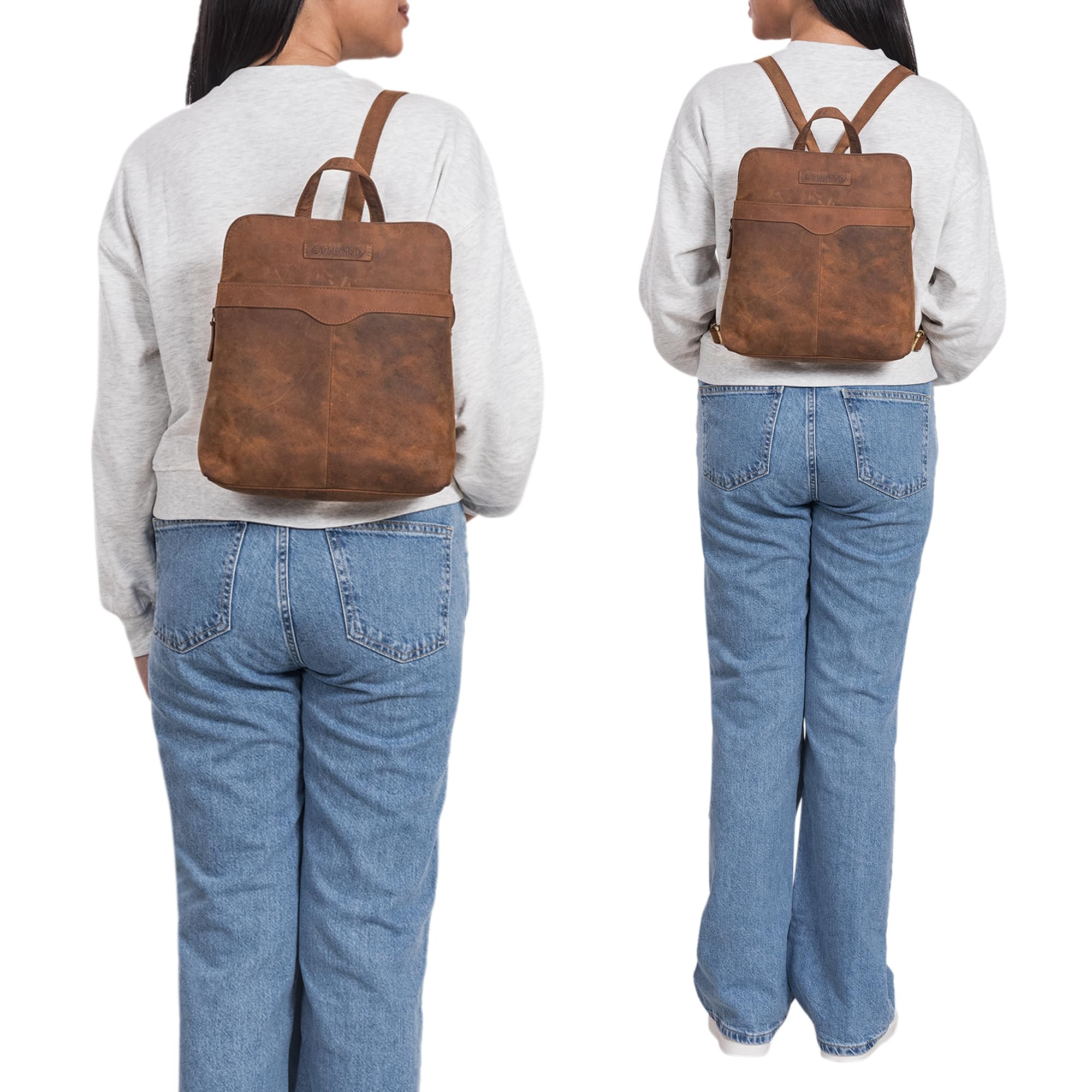 STILORD Heidi Eleganter Lederrucksack Damen Echtleder klein wasserdicht, Rauleder und diebstahlsicher ideal als Rucksackhandtasche, Vintage Daypack und Retro Cityrucksack mittel-groß