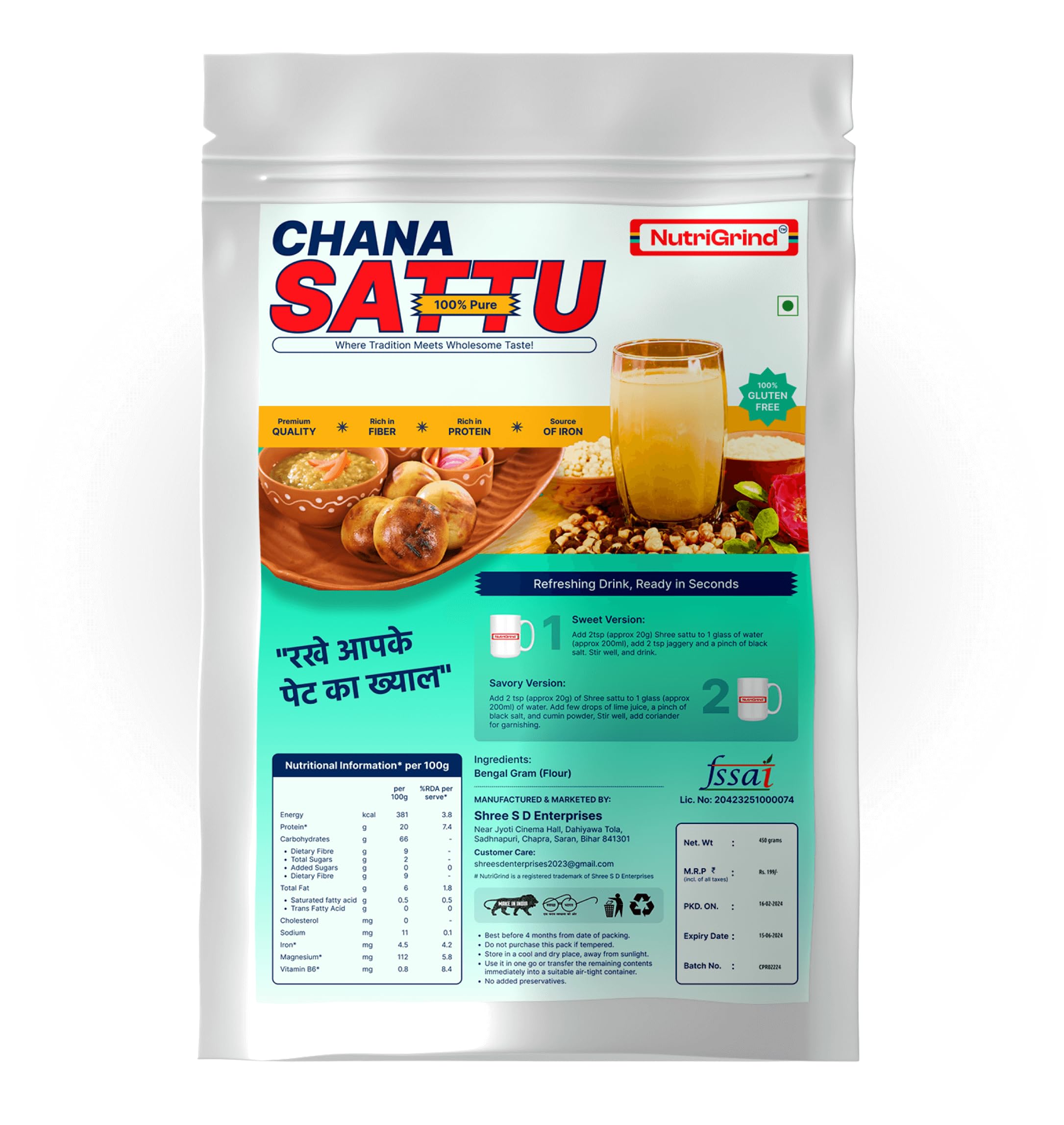 NutriGrind Chana Sattu | 100% Pure Bihari Sattu Powder | Natural & Gluten Free, High Protein, High Fibre, High Iron (1800g) (B0CVNHZ2XT) Amazon Price History, Amazon Price Tracker