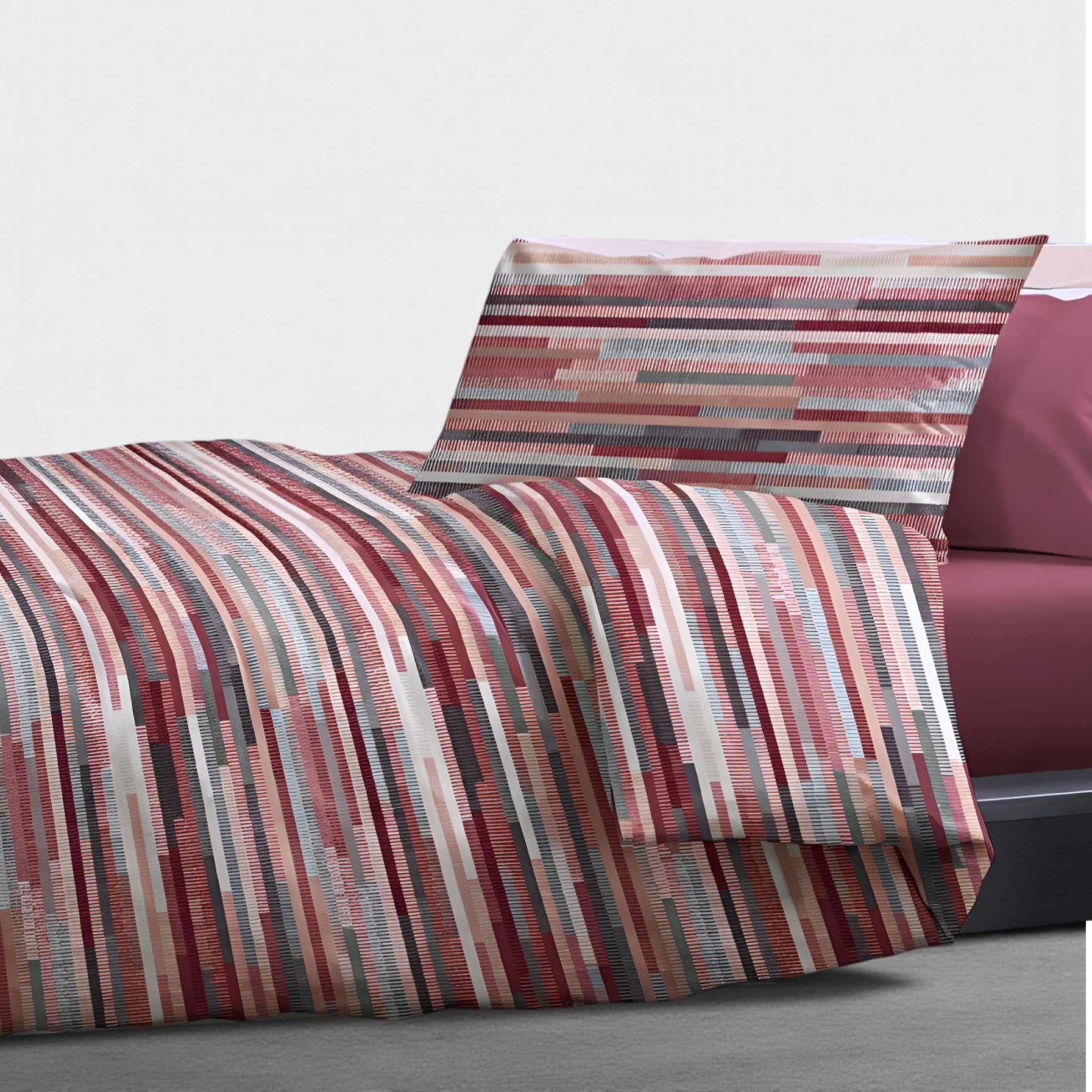 Riad Arredo Set Copripiumino 100% Cotone Morbido Mano Delicata - Parure Sacco Piumino con Federe Made in Italy (Swing Burgundy,Piazza E Mezzo 200x250 cm + 1 Federa 52x82)