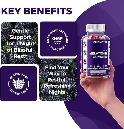 Miniatura 5 de Vitamatic Gomitas de melatonina para niños y adultos (2.5 mg 5 mg y 10 mg dosis) - 60 gomitas veganas