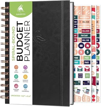 Clever Fox Budget Planner, Monthly Bill Organizer Book, Spiral Black