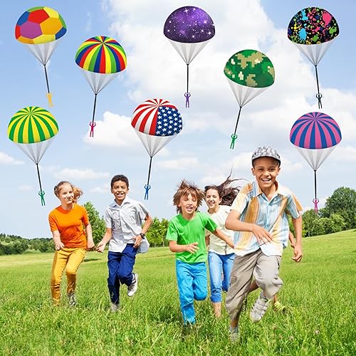 Miniatura 6 de 10 piezas de juguetes de paracaídas para niños, geniales juguetes voladores al aire libre para niños de 3, 4, 5, 6, 7, 8 años, regalo de cumpleaños,