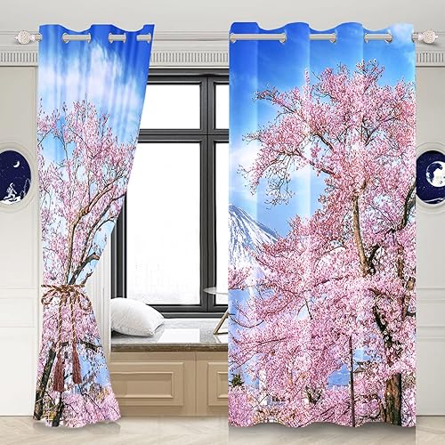 Miniatura 3 de Renaiss Cortinas de ventana con diseño de flores de cerezo Fuji, tratamientos de ventana, cortinas opacas de privacidad para hombres y mujeres,